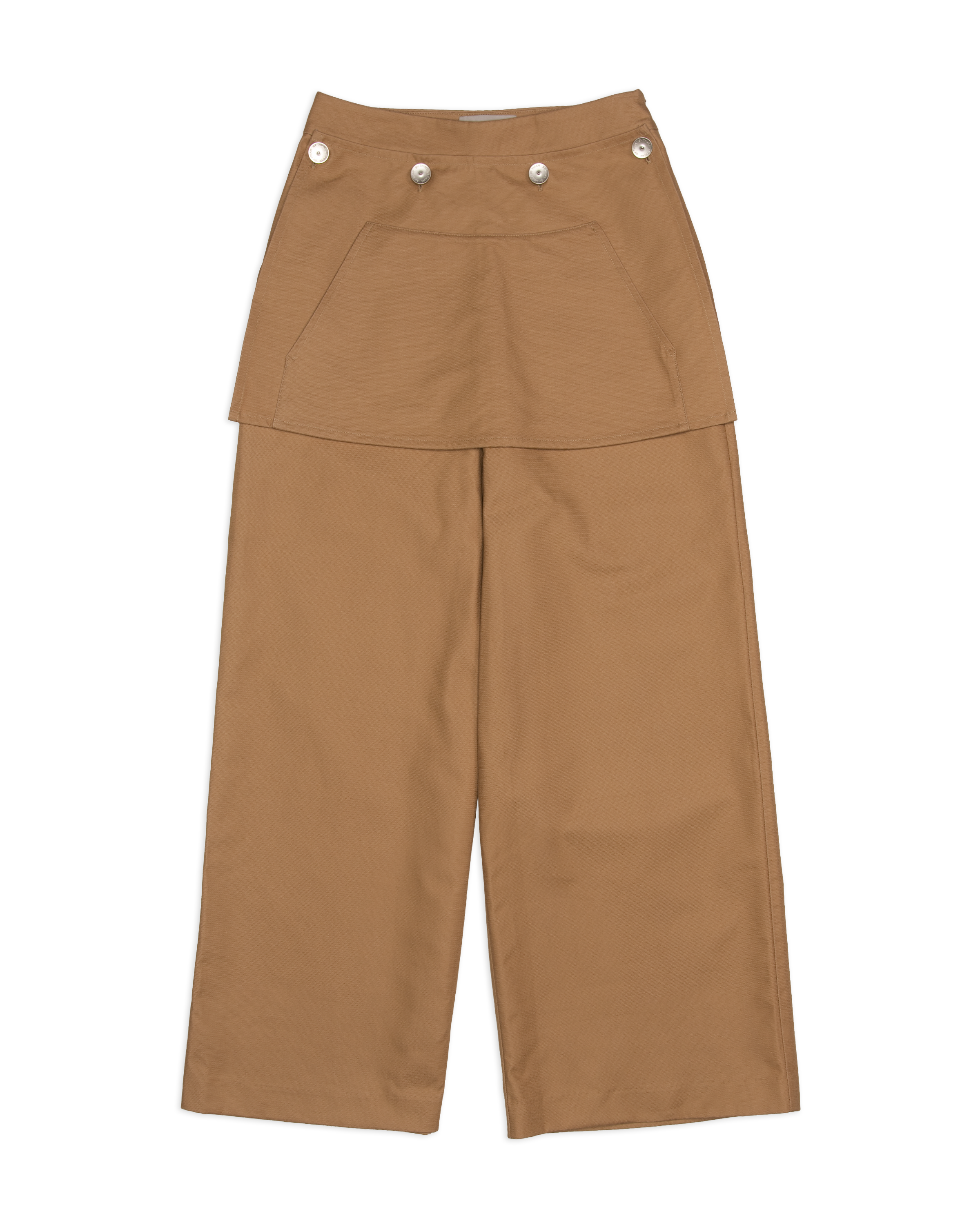 Brown pants with button details on a white background