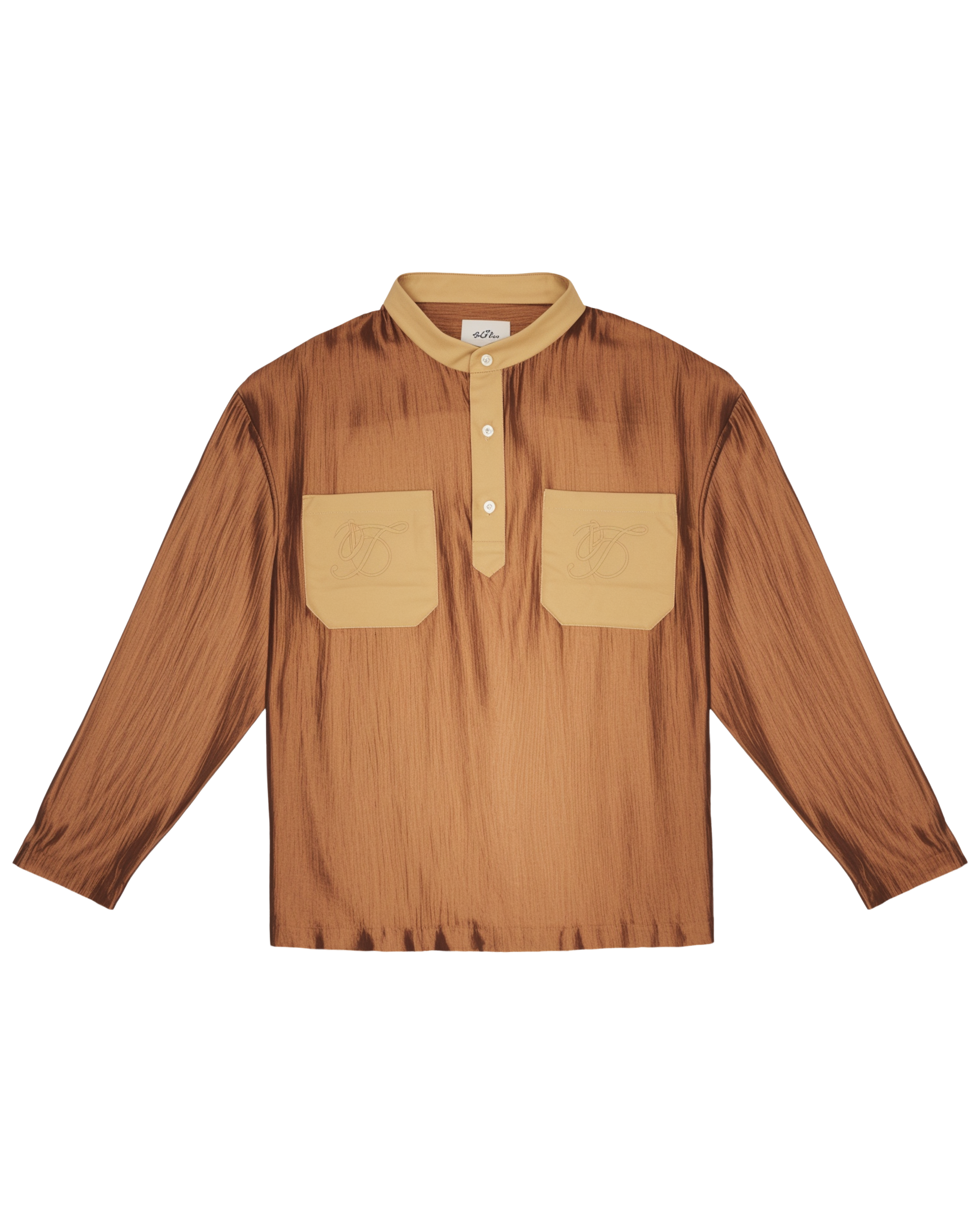 Brown shirt with beige accents on a white background