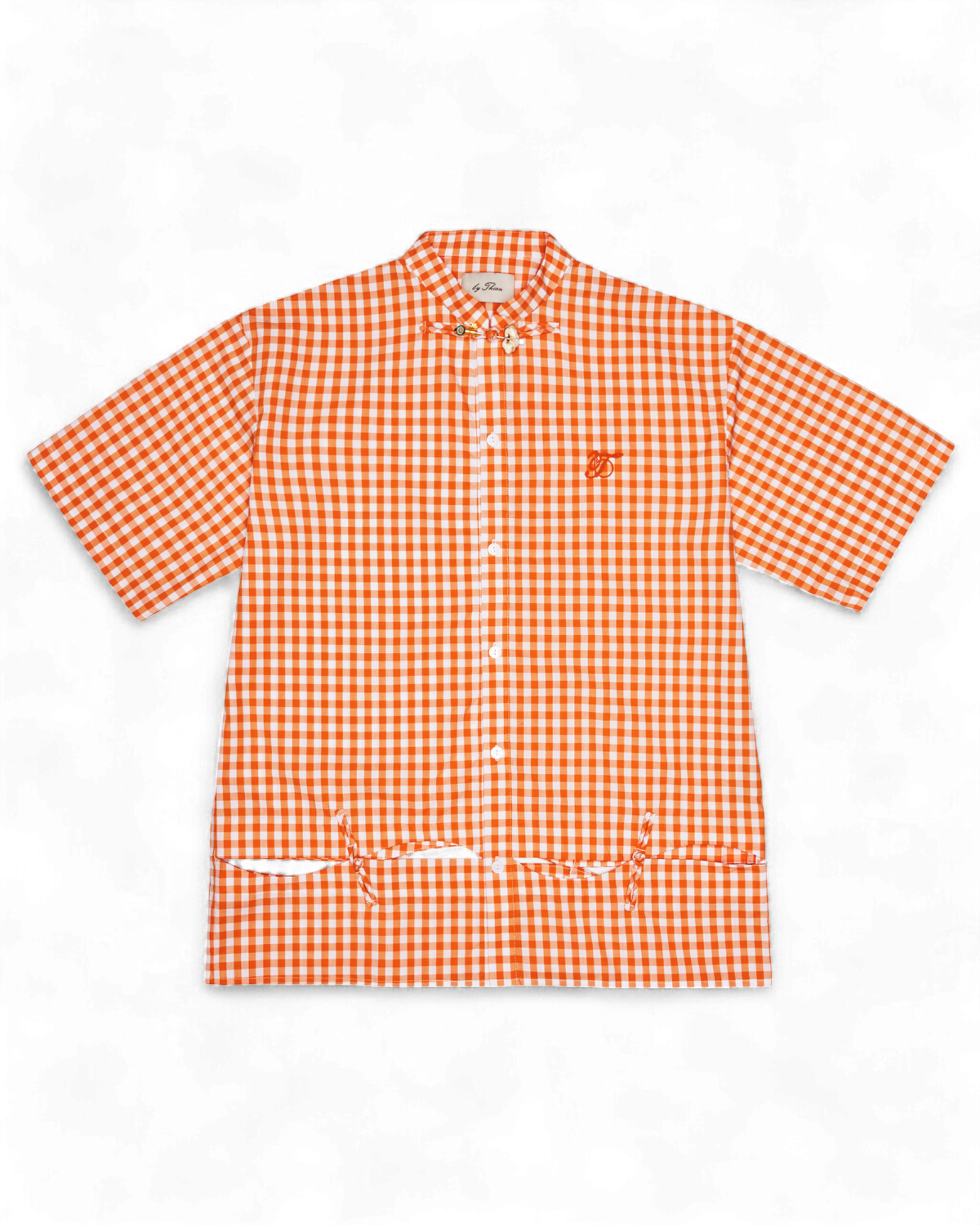 Gingham Chinese Collar Shirt