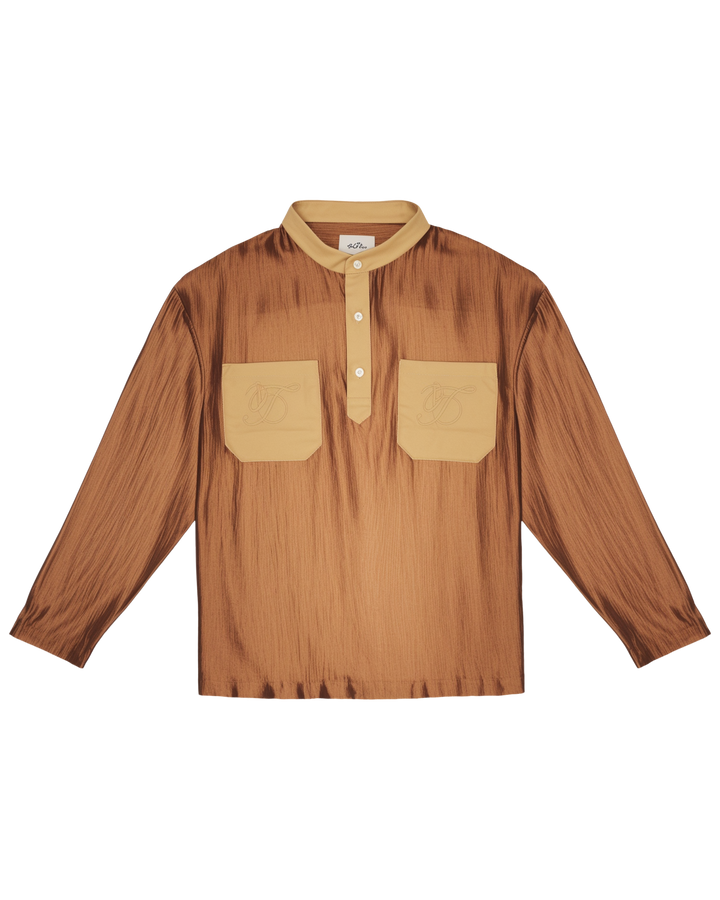 Brown shirt with beige accents on a white background