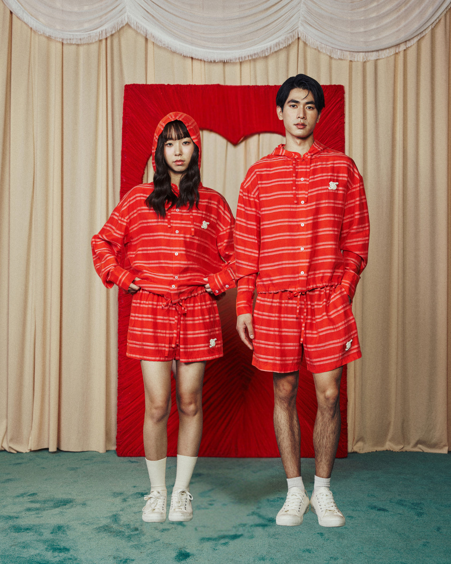 Unisex Chinese Button Sporty Soft Hoodie Red