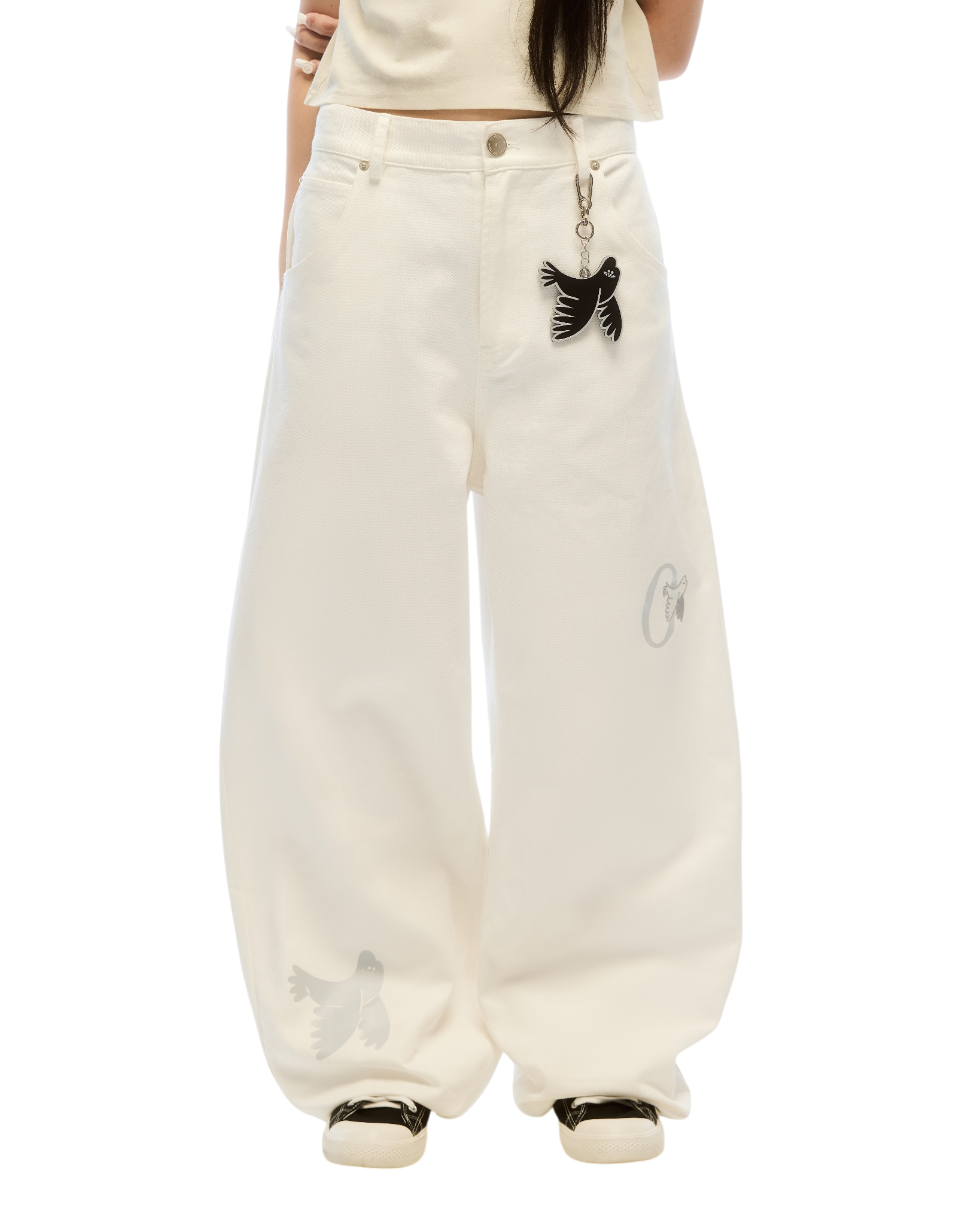 Wangthian Denim Low-Waist Ballon Pant White