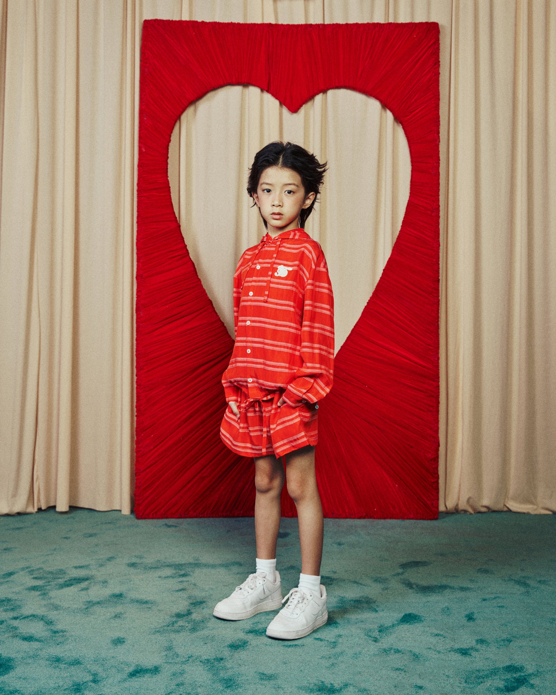 Kids Set Chinese Button Sporty Soft Hoodie Red