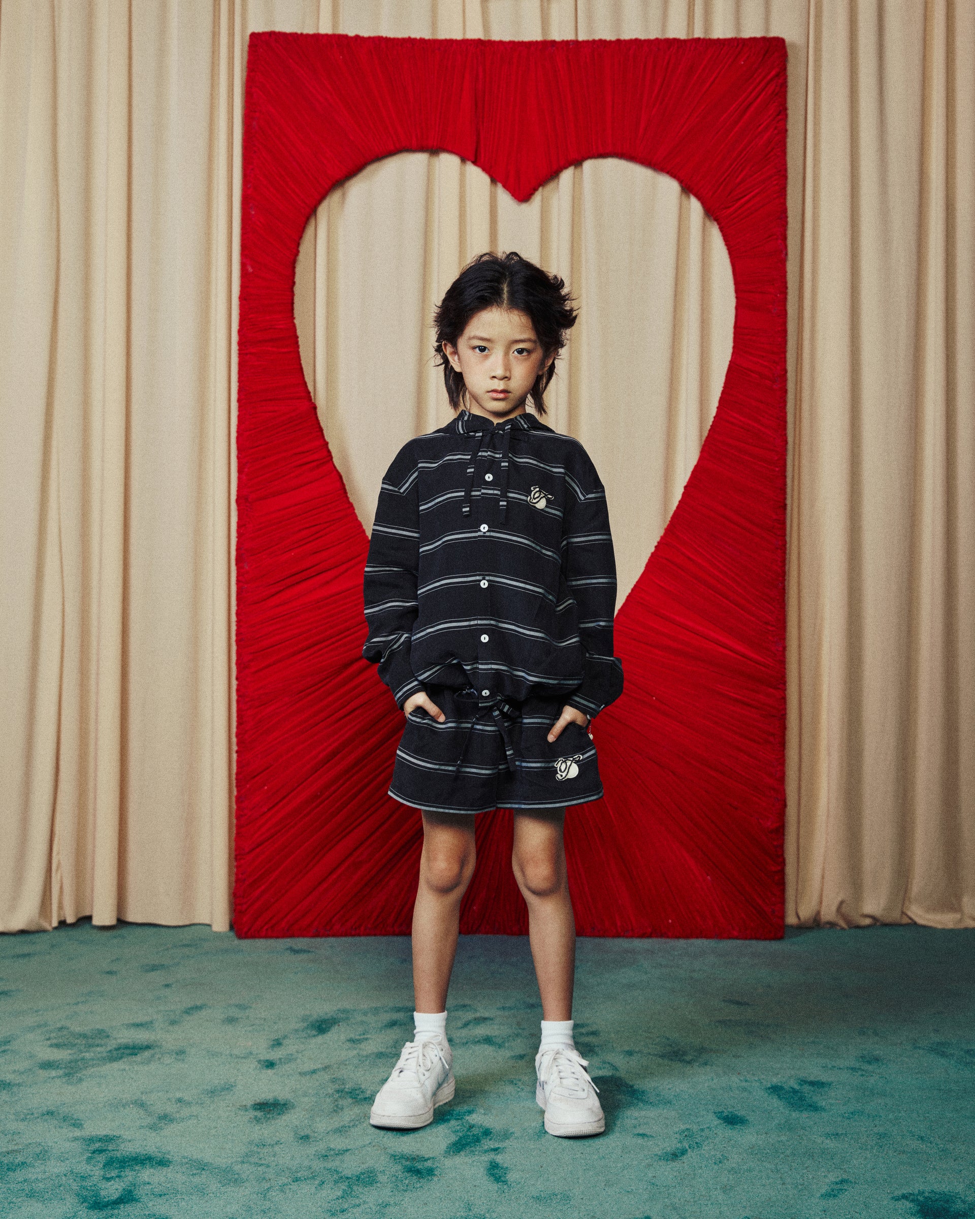 Kids Set Chinese Button Sporty Soft Hoodie Black