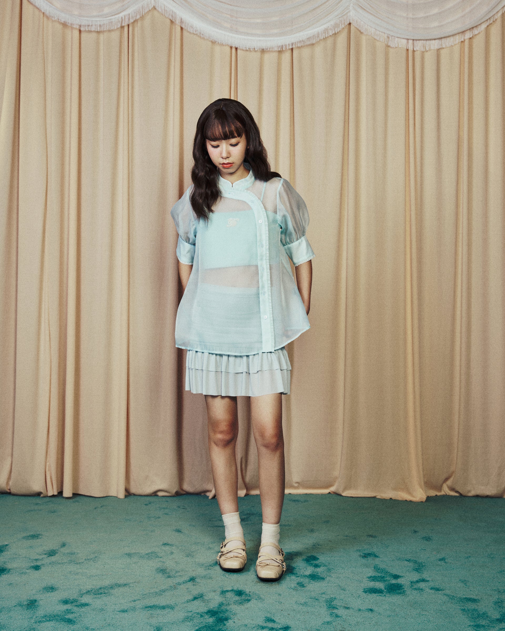 Puff Sleeve Transparent Sheer Blouse Pastel Blue