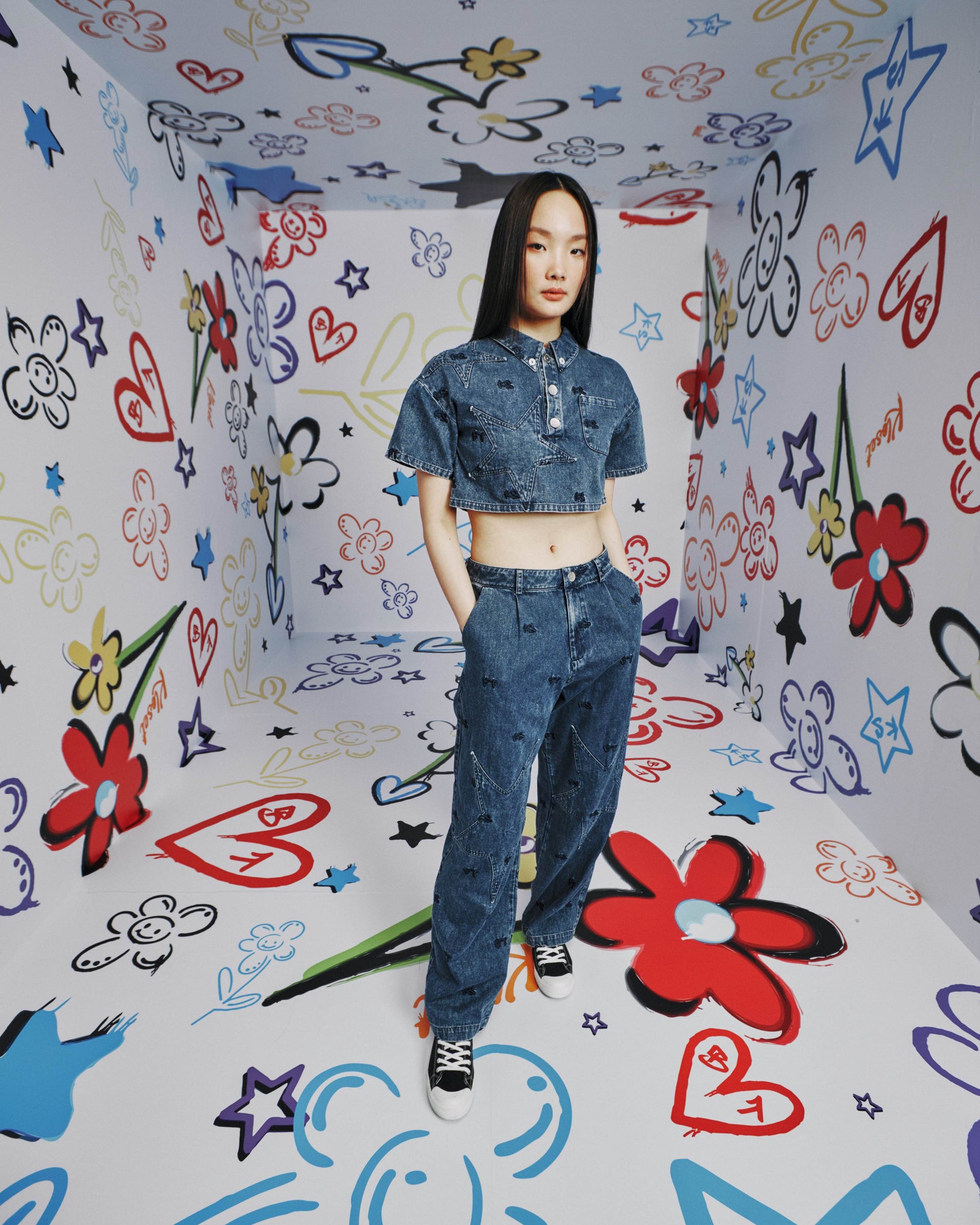 Unisex Starry Loose Cut Denim Pants