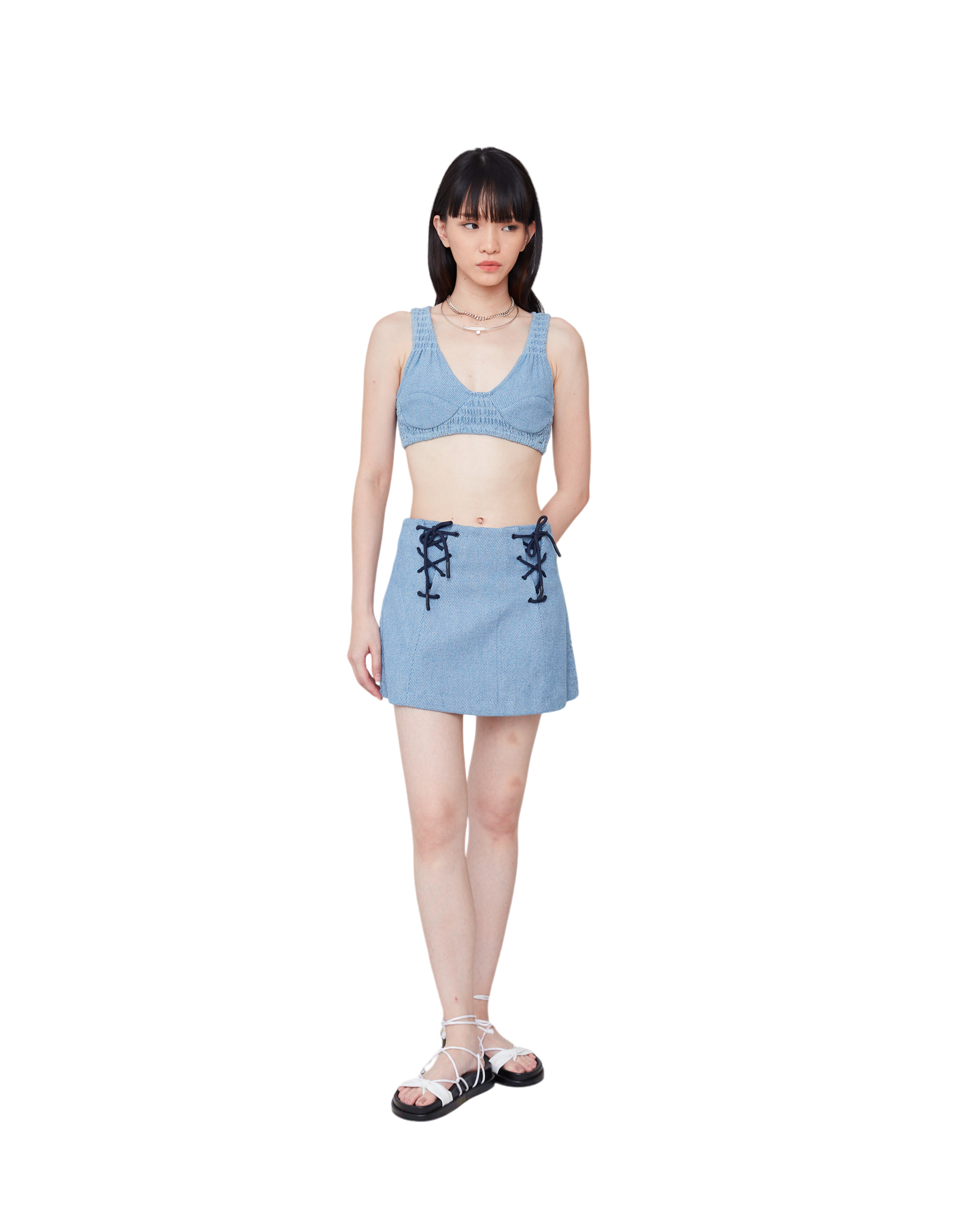 Denim Gather Crop Top