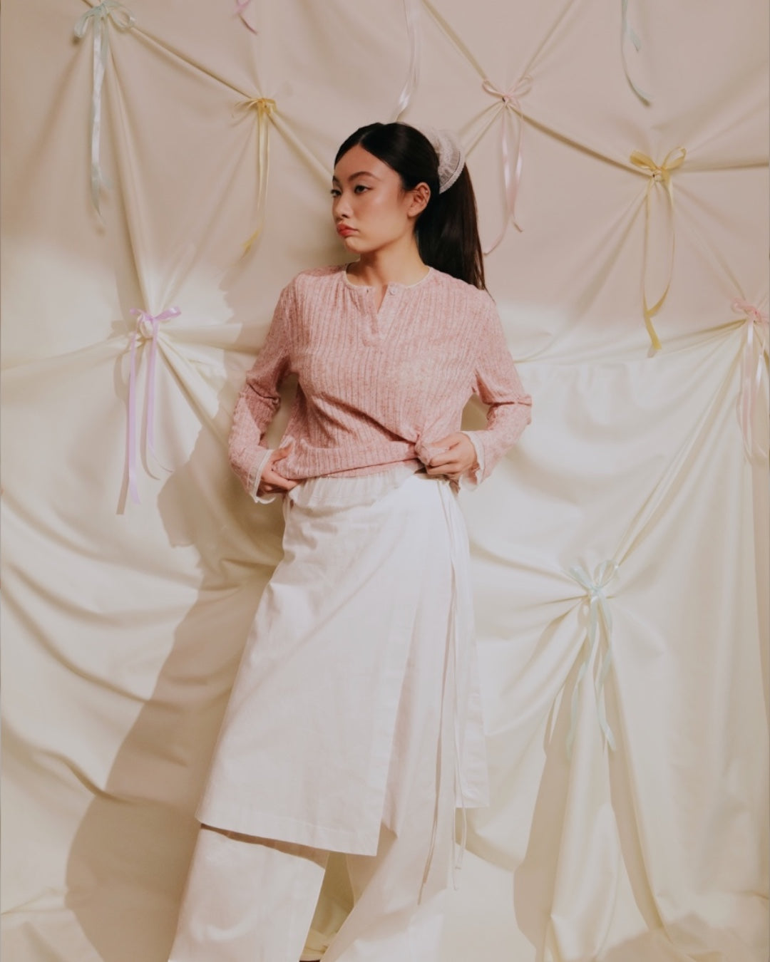 Wrap Apron Wide-Leg Long Pants