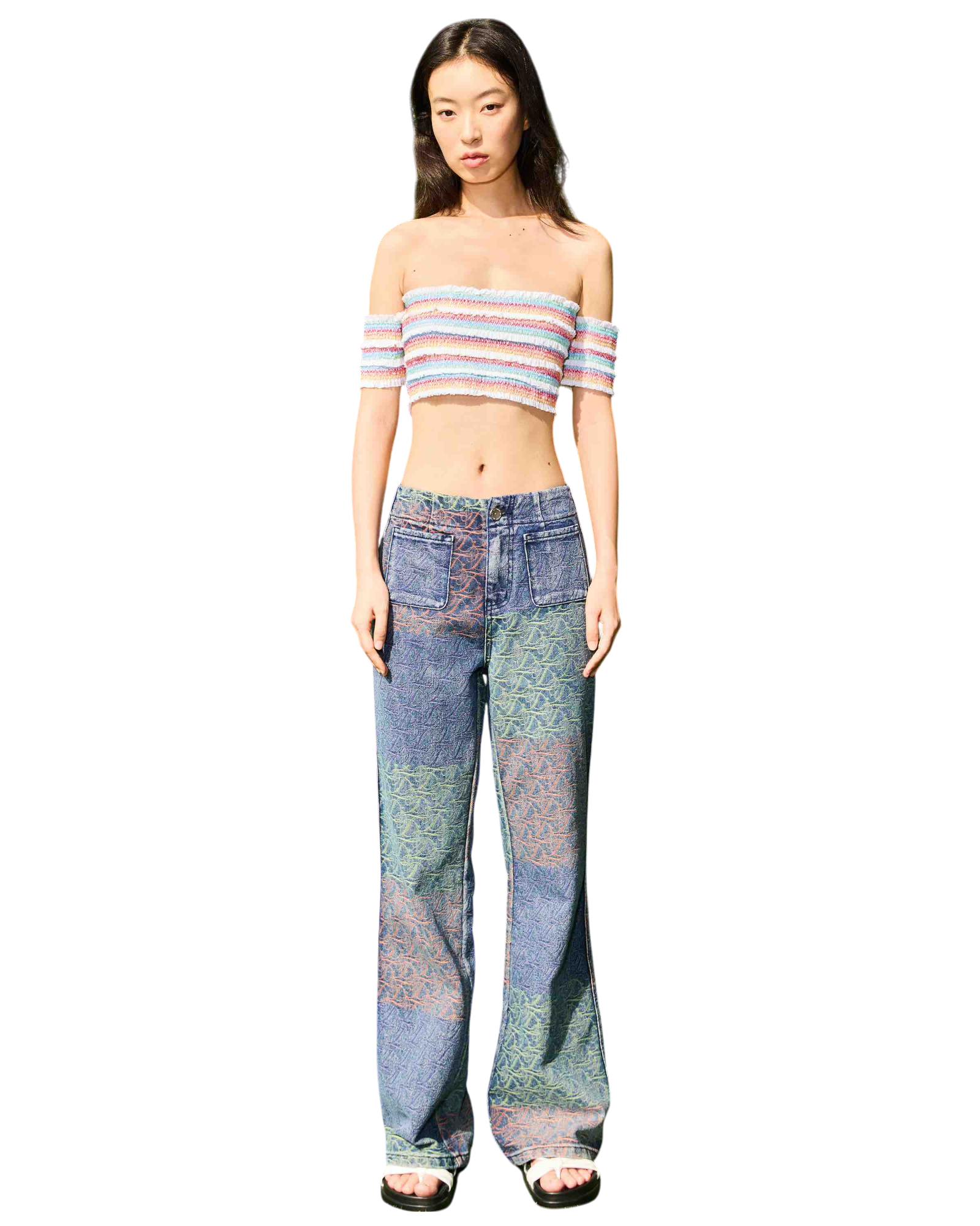 Rainbow Off Shoulder Cropped Top