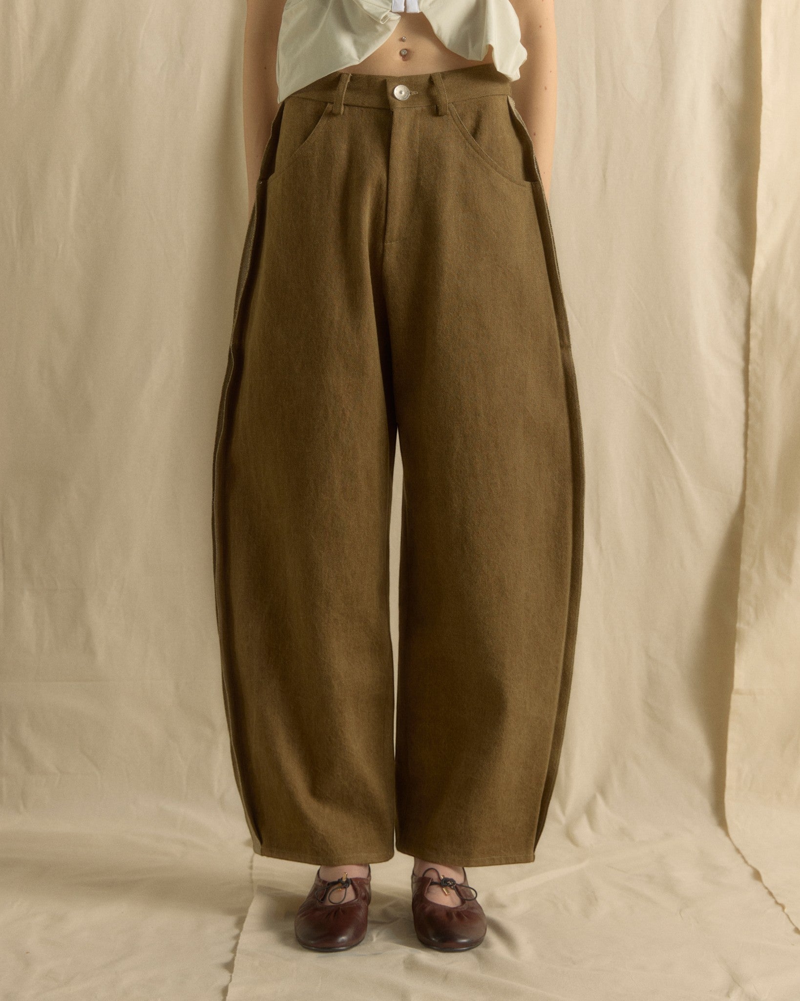 SS26 Women Tailored Long Pants Dark Olive Green