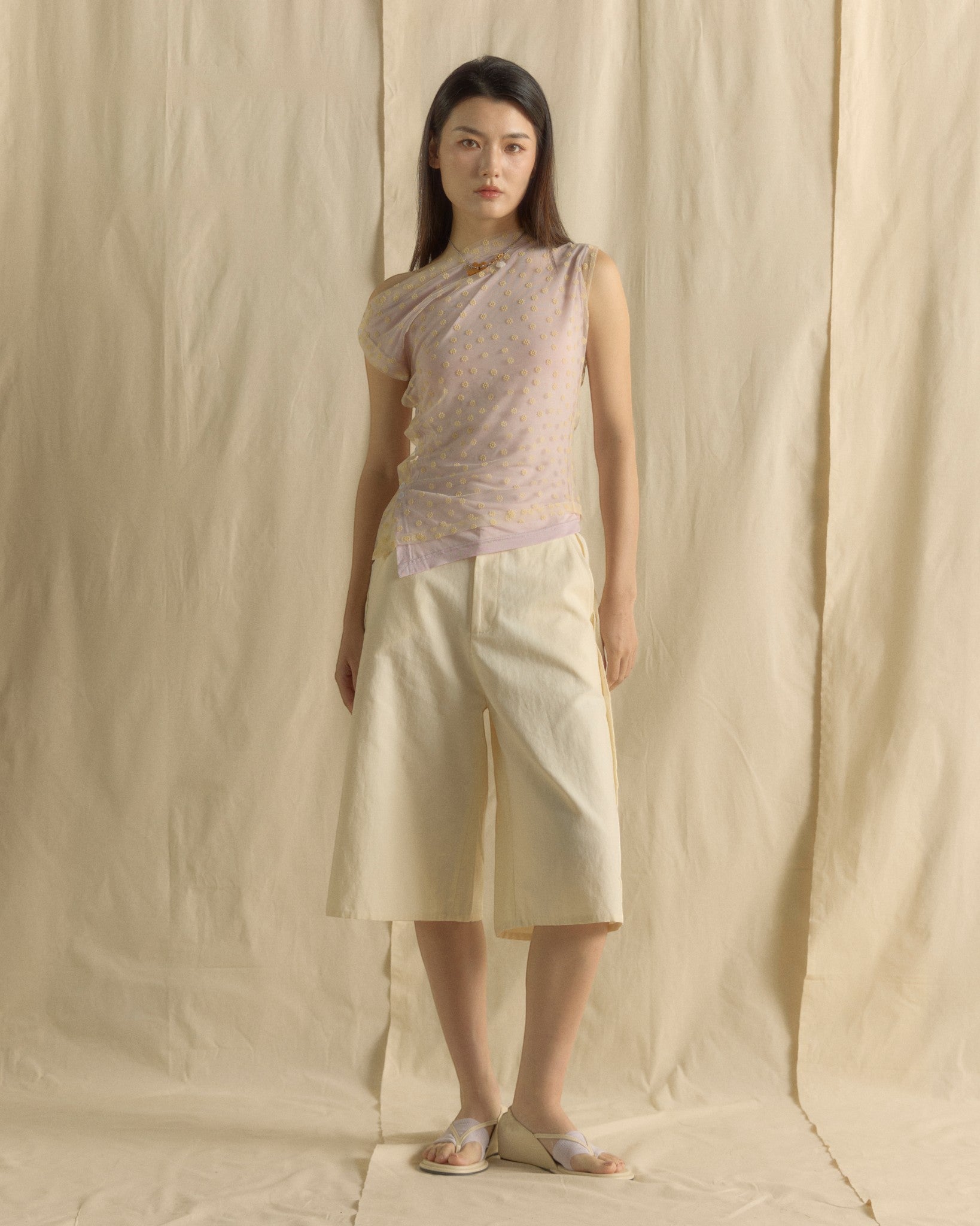 Off Shoulder Overlayed Lacey Knit Top Lilac