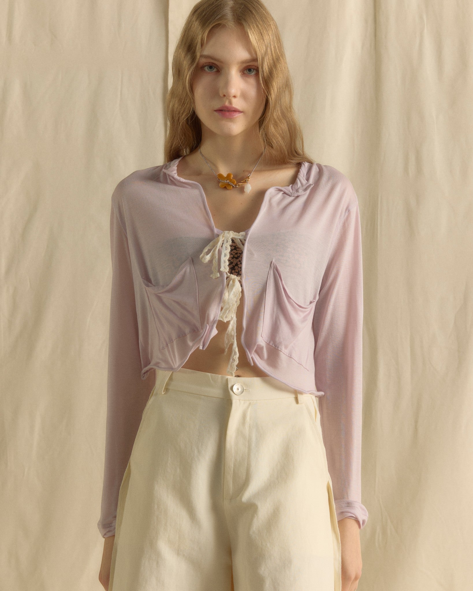 Bloomy Sheer Wired Cardigan Lilac