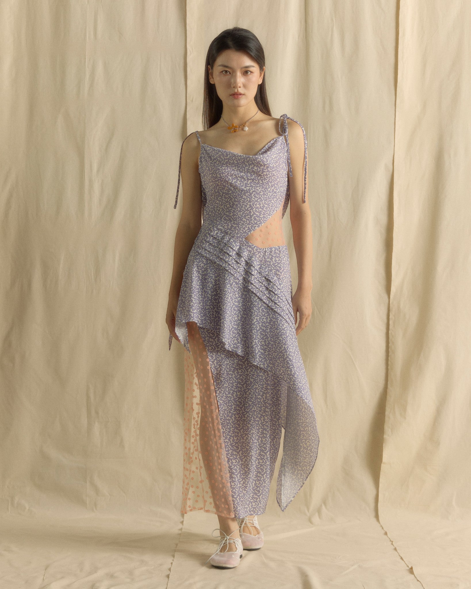 Drapped Blooming Long Dress Lilac