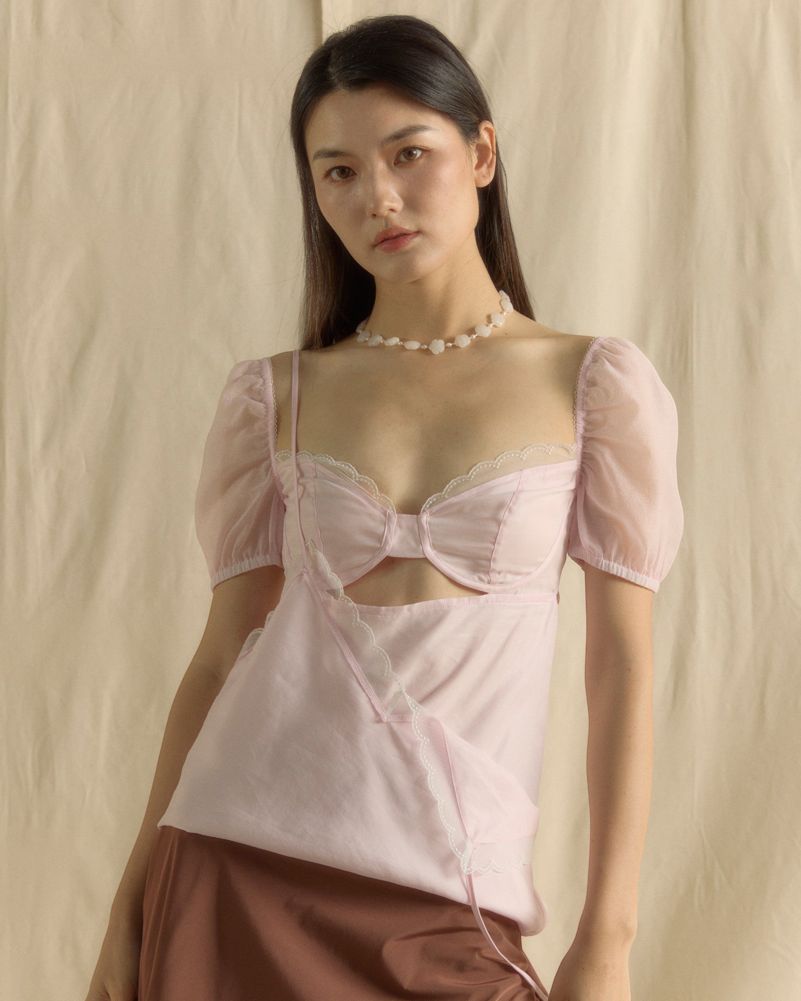 Puffy Sleeve Bralette Top Baby Pink