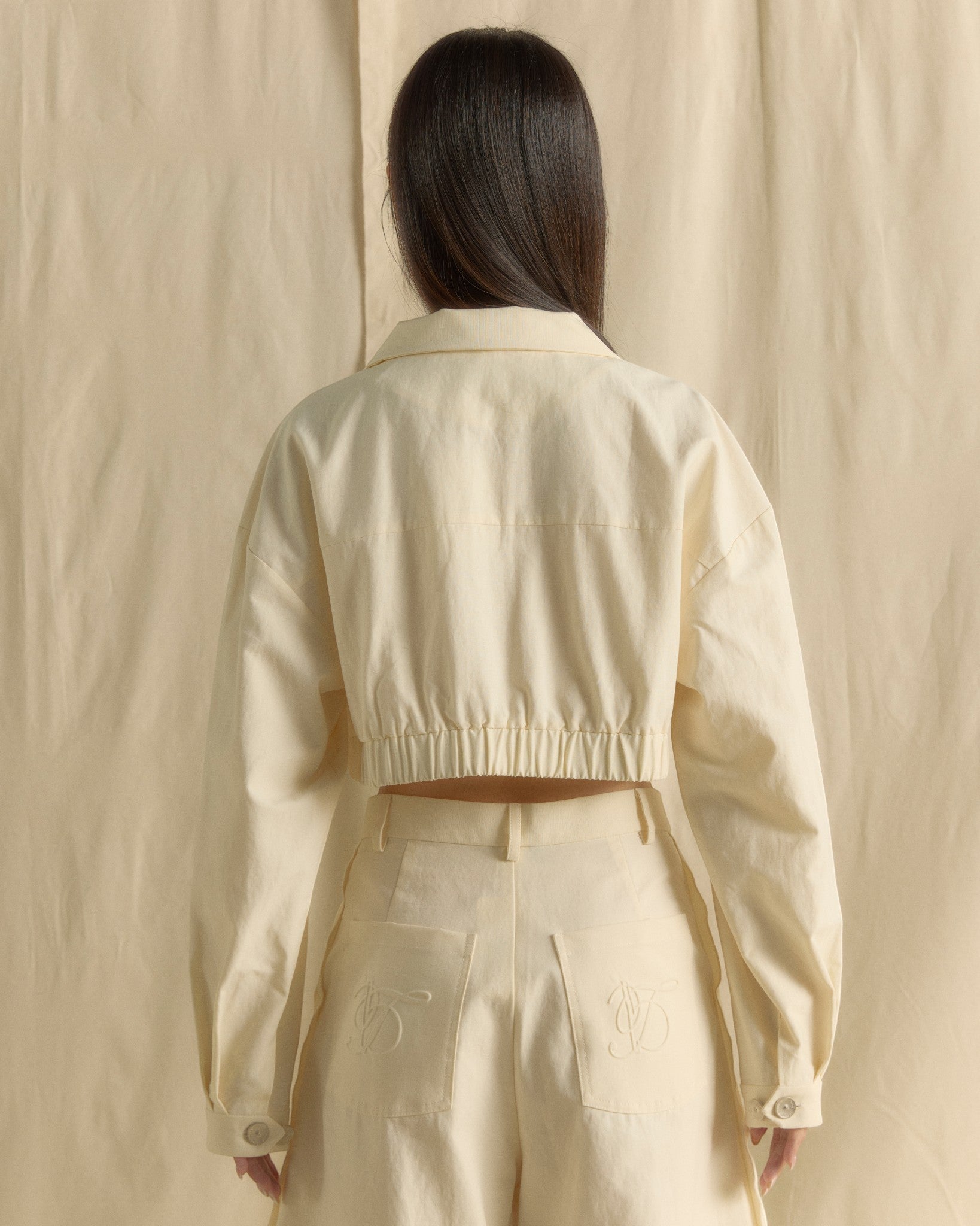 Crop Jacket top with Side Pockets Cream White