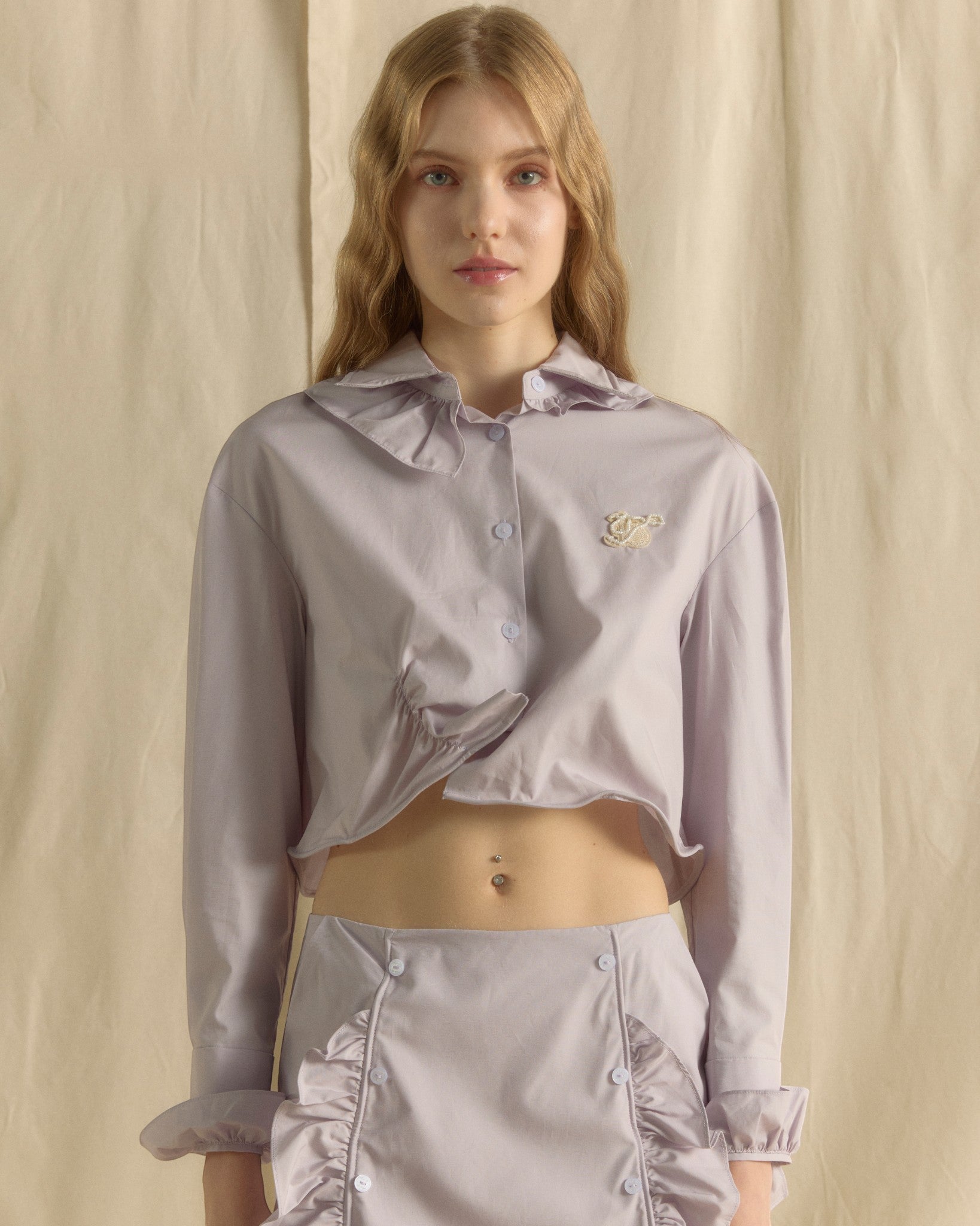 Longsleeve Uneven Ruffle Wired Crop Top Lilac