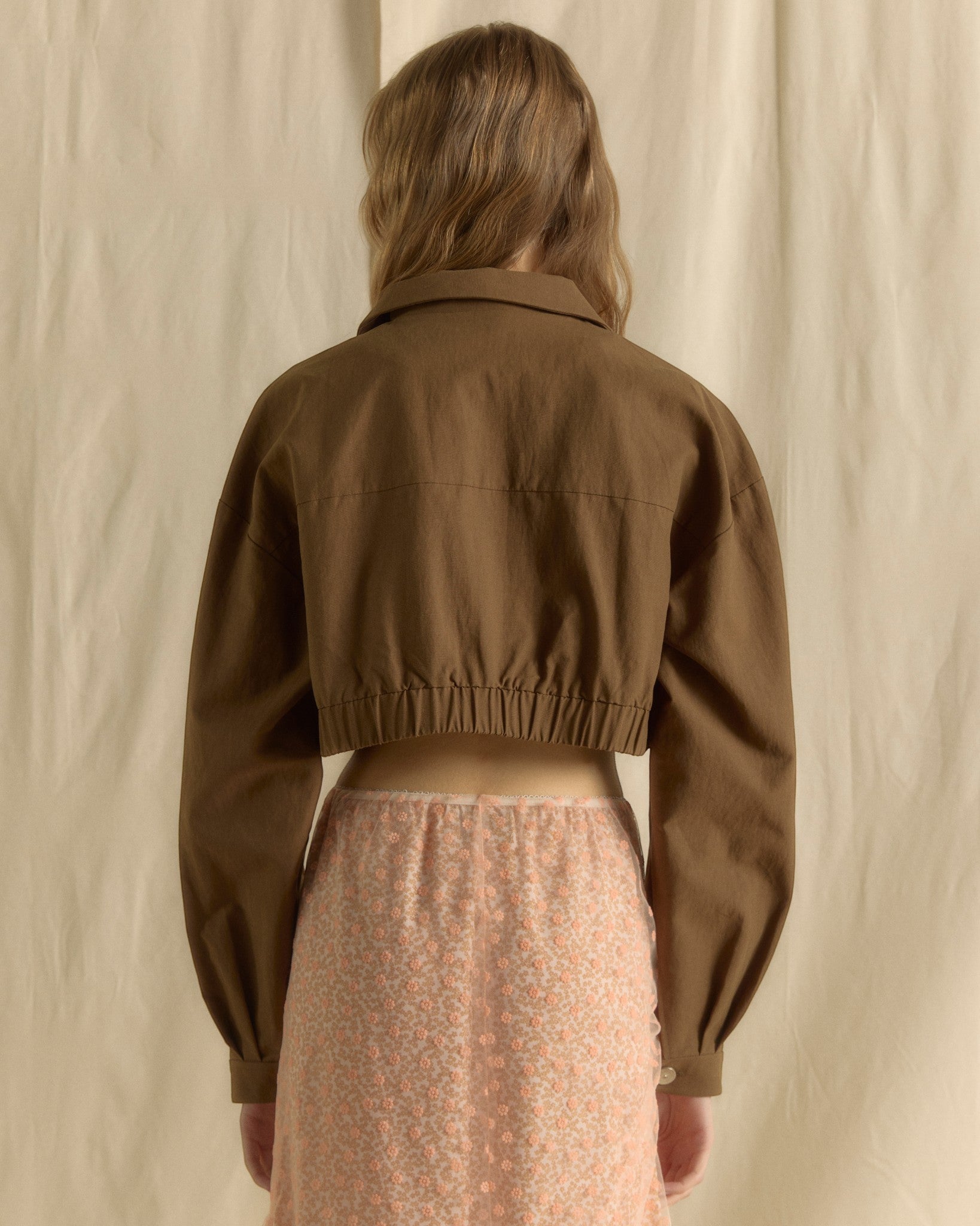 Crop Jacket top with side pockets Dark Olive Green
