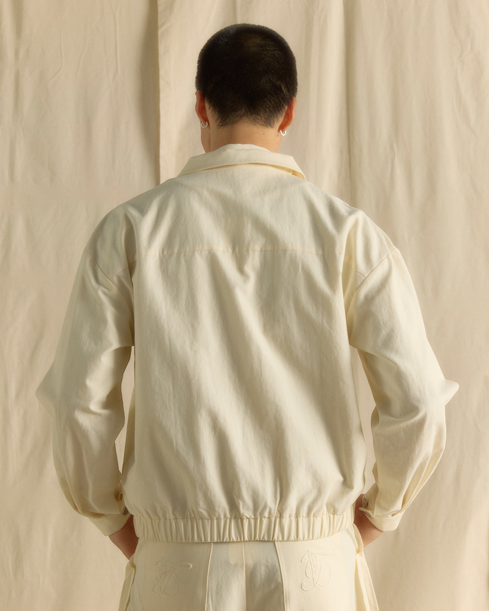 Men Zip Up Jacket Cream White