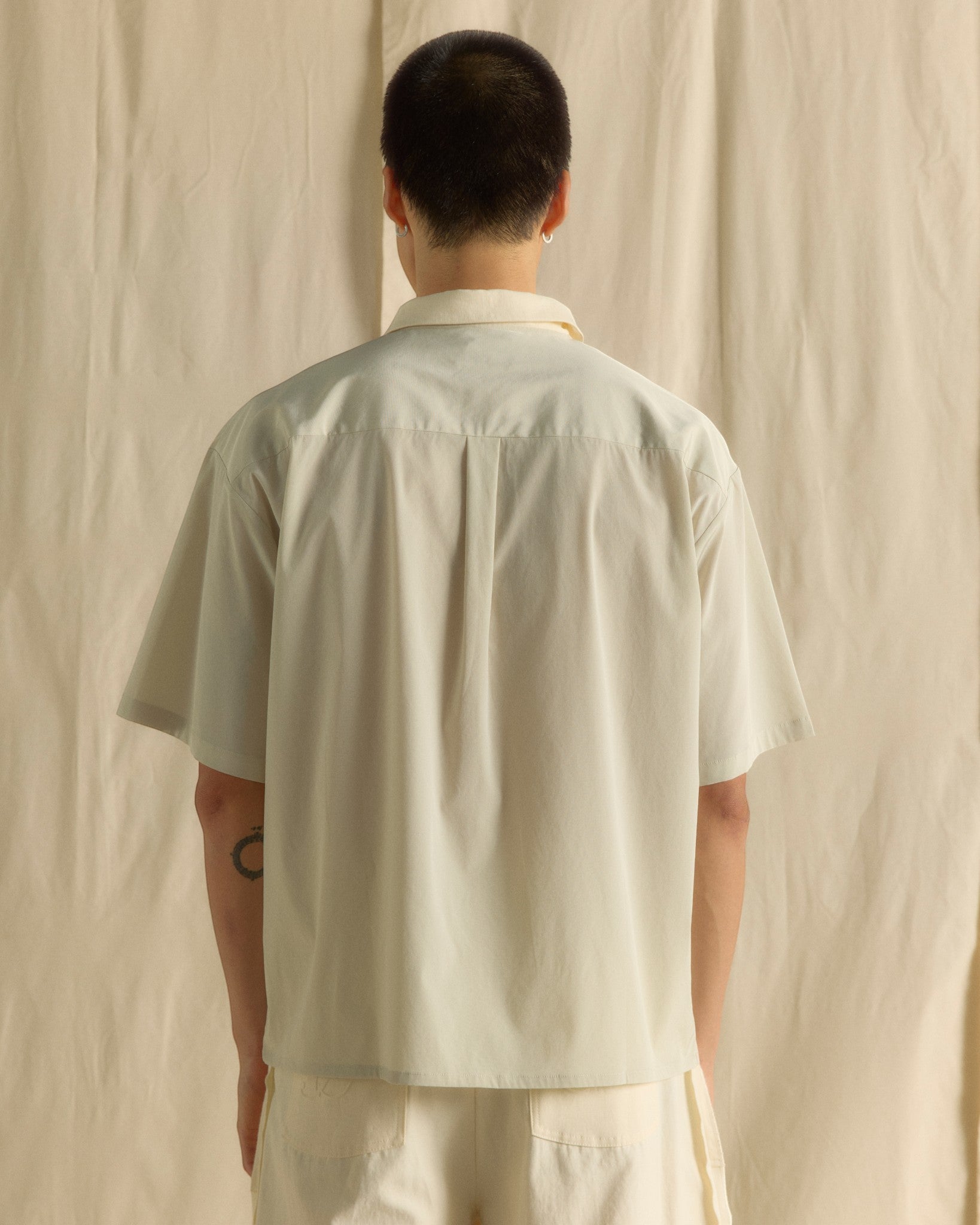 Vertical Pin-tucked Shirt with Pocket Cream