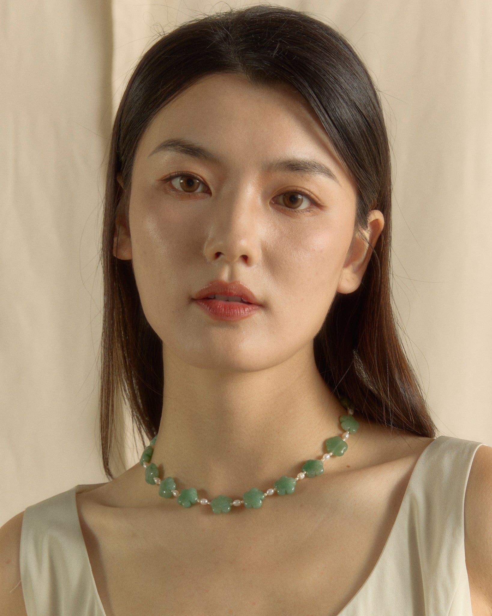 Flower Crystal Beaded Necklace Emerald Green