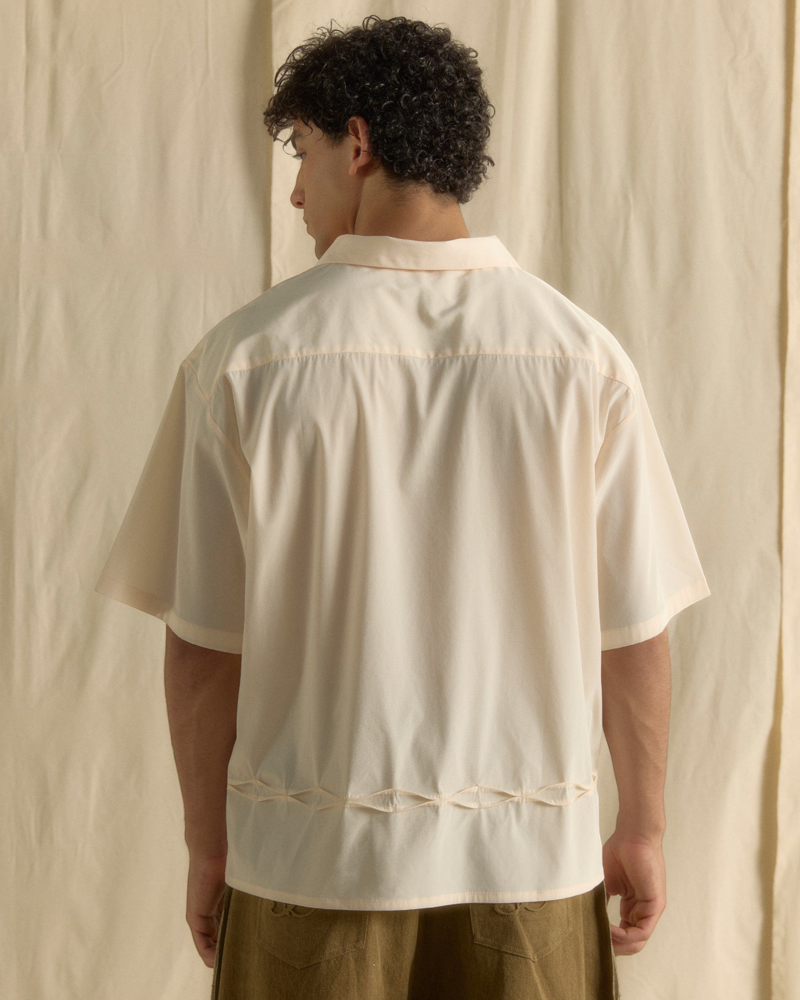 Horizontal Pin-tucked Shirt Peach