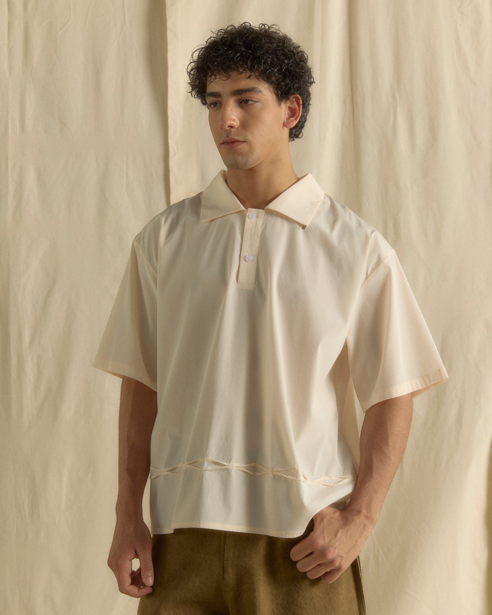 Horizontal Pin-tucked Shirt Peach