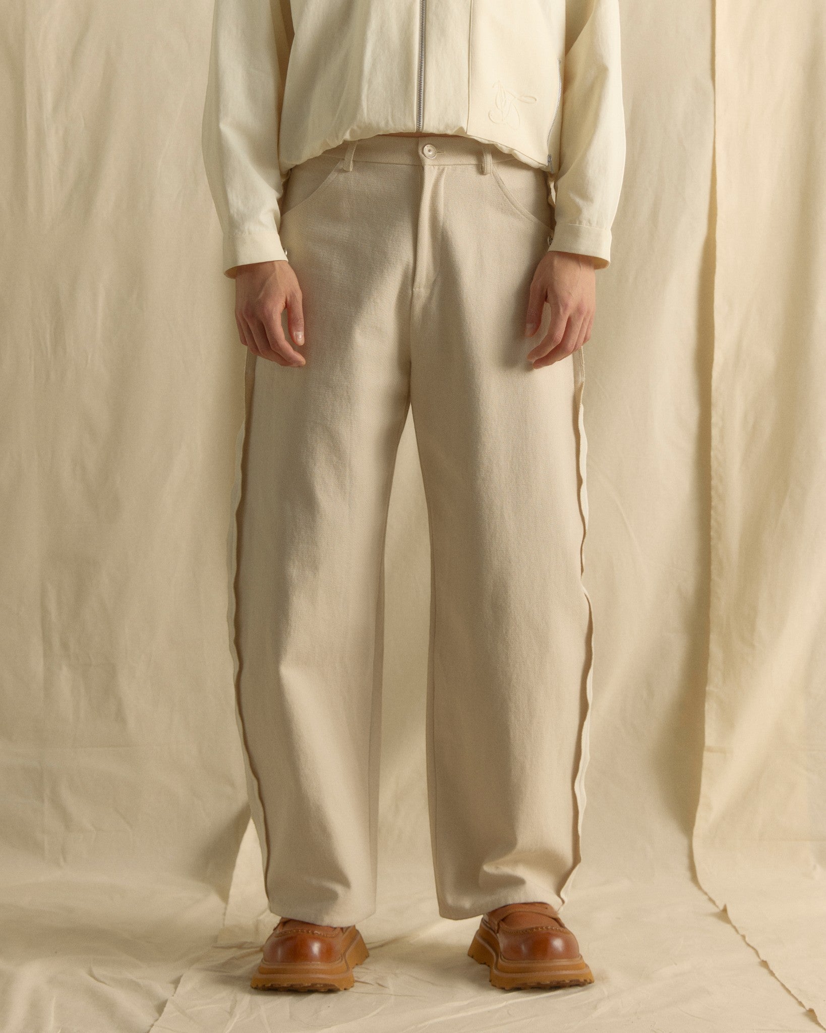 SS26 Men Tailored Long Pants Cream White
