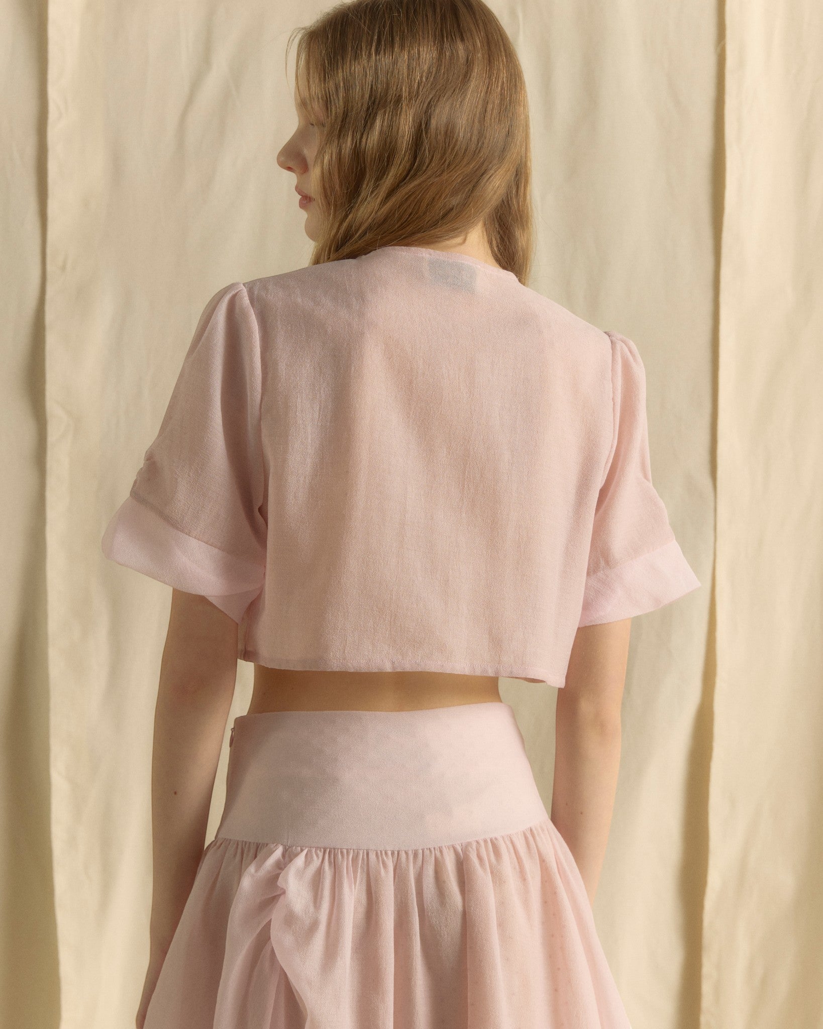Lace Blouse Crop Top Baby Pink
