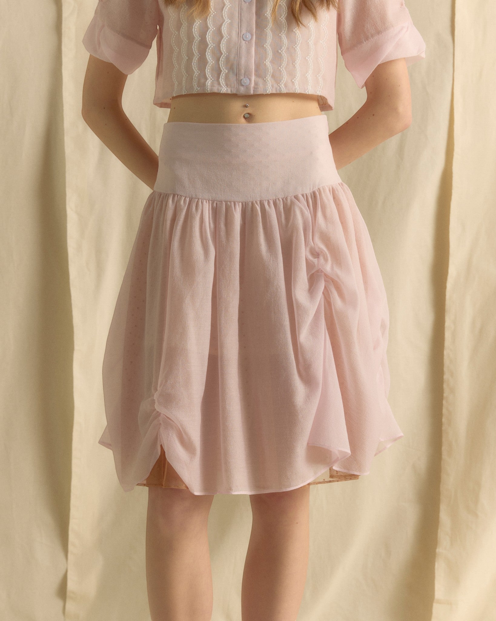 Puffy Knee-Length Skirt Baby Pink