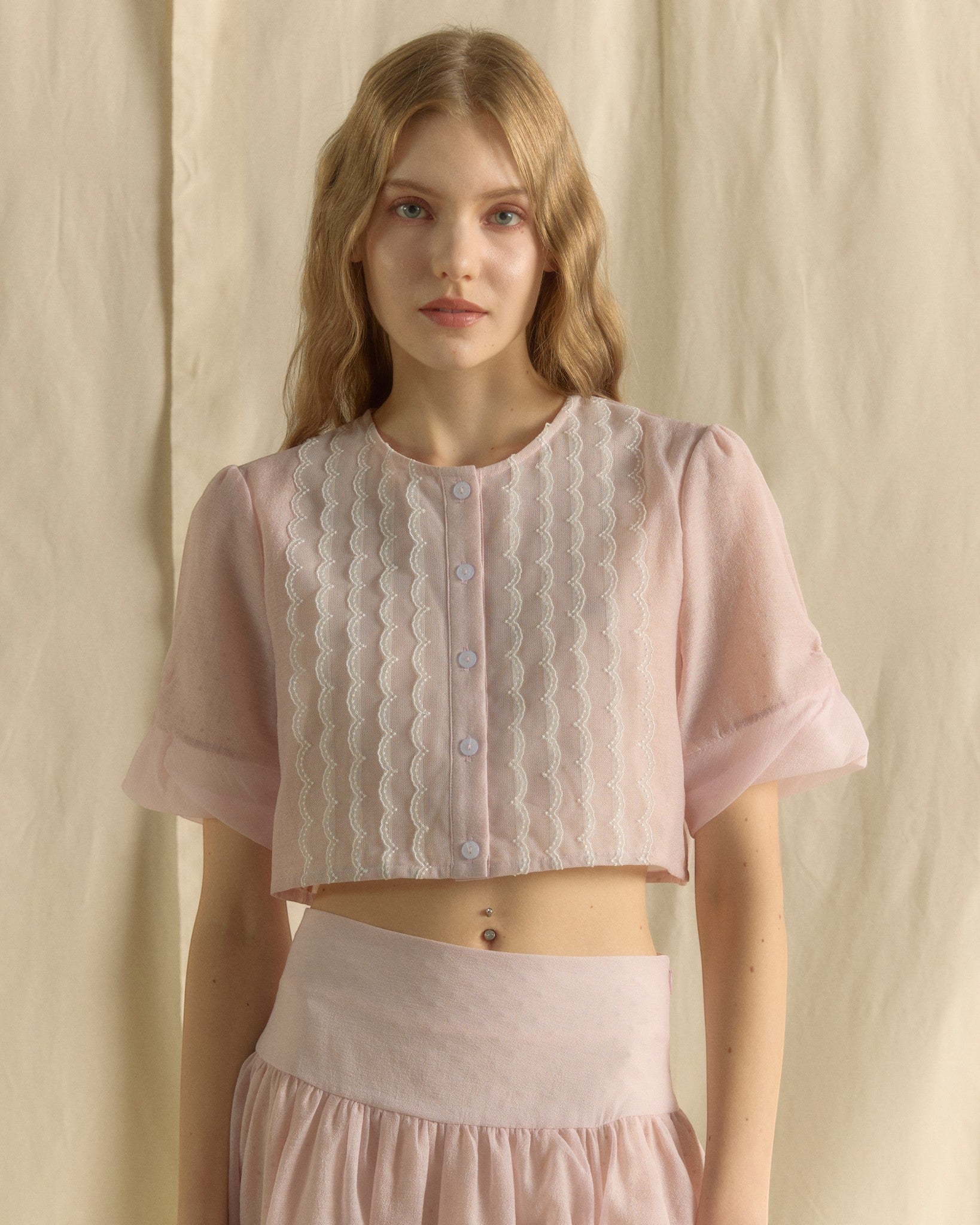 Lace Blouse Crop Top Baby Pink