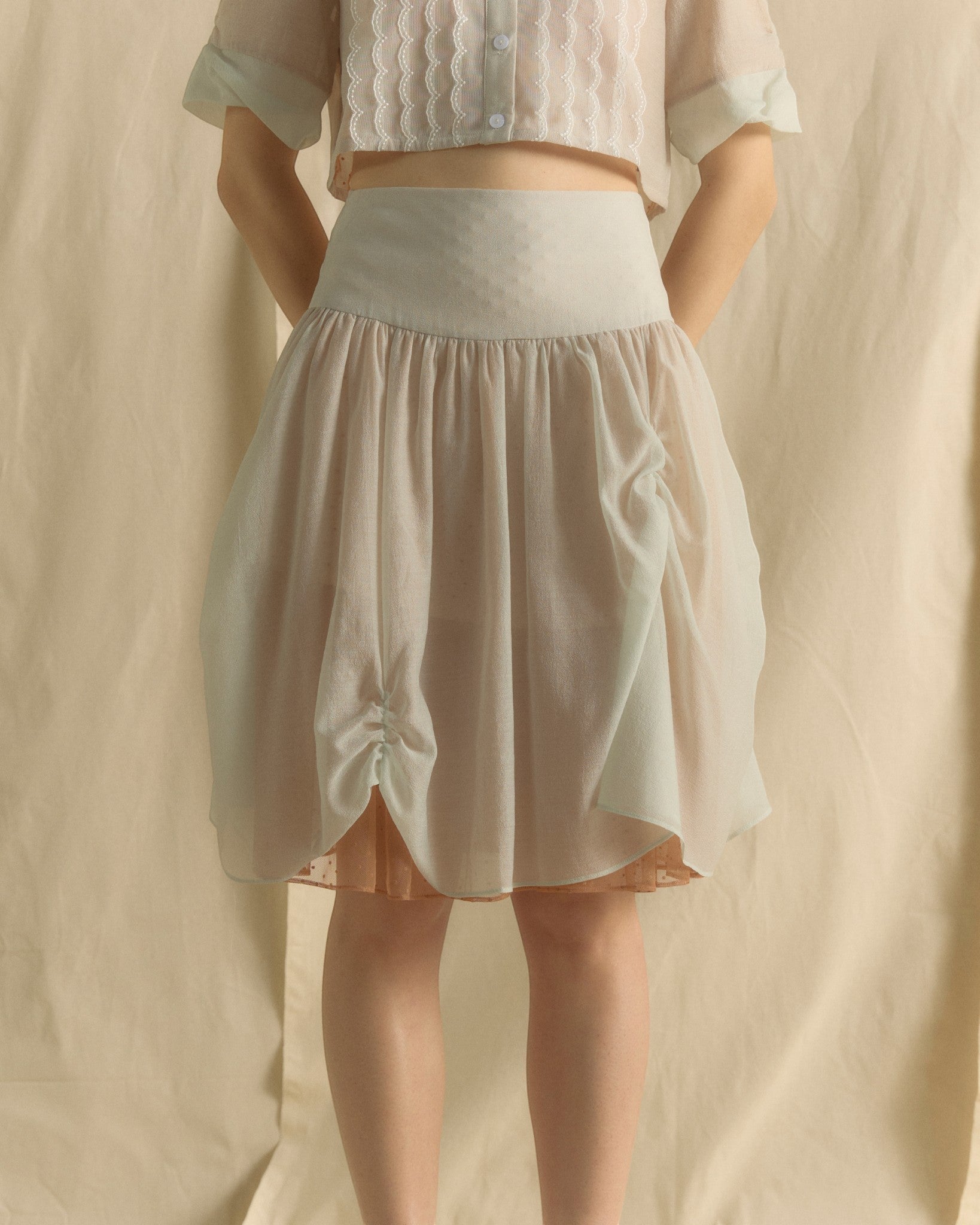 Puffy Knee-Length Skirt Balmy Green