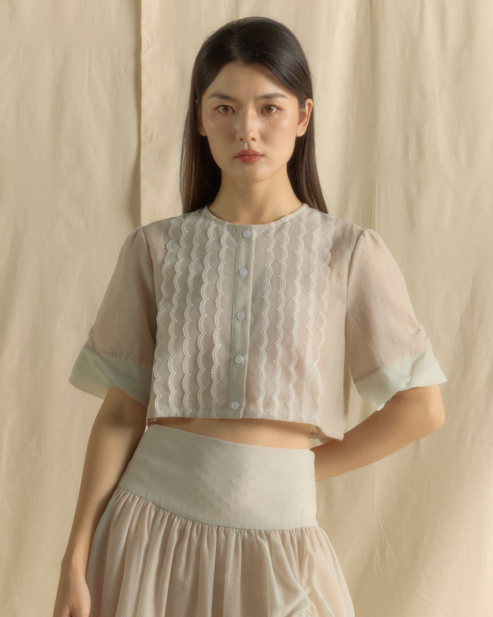 Lace Blouse Crop Top Balmy Green
