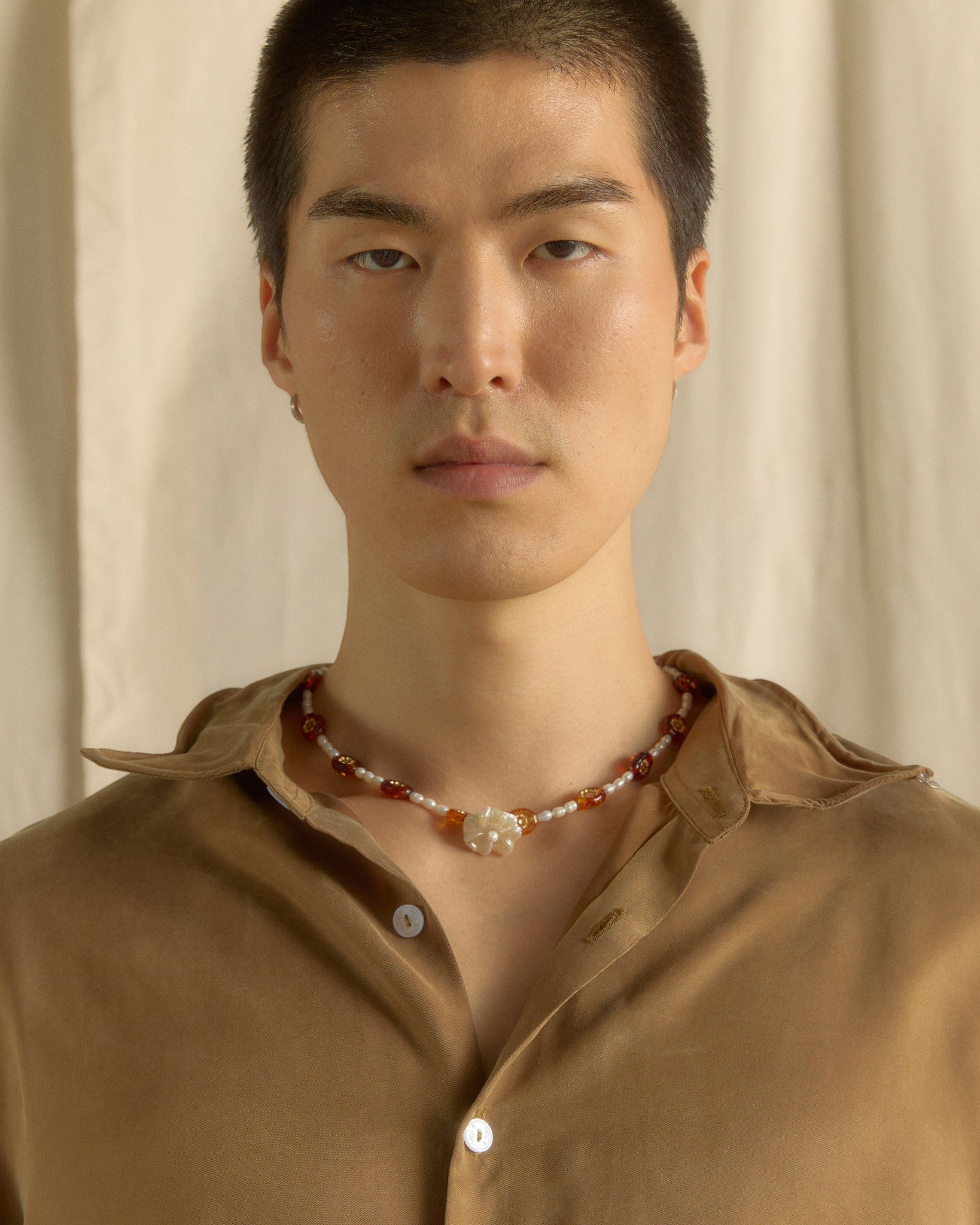 Petal Pearl Necklace Amber Gold