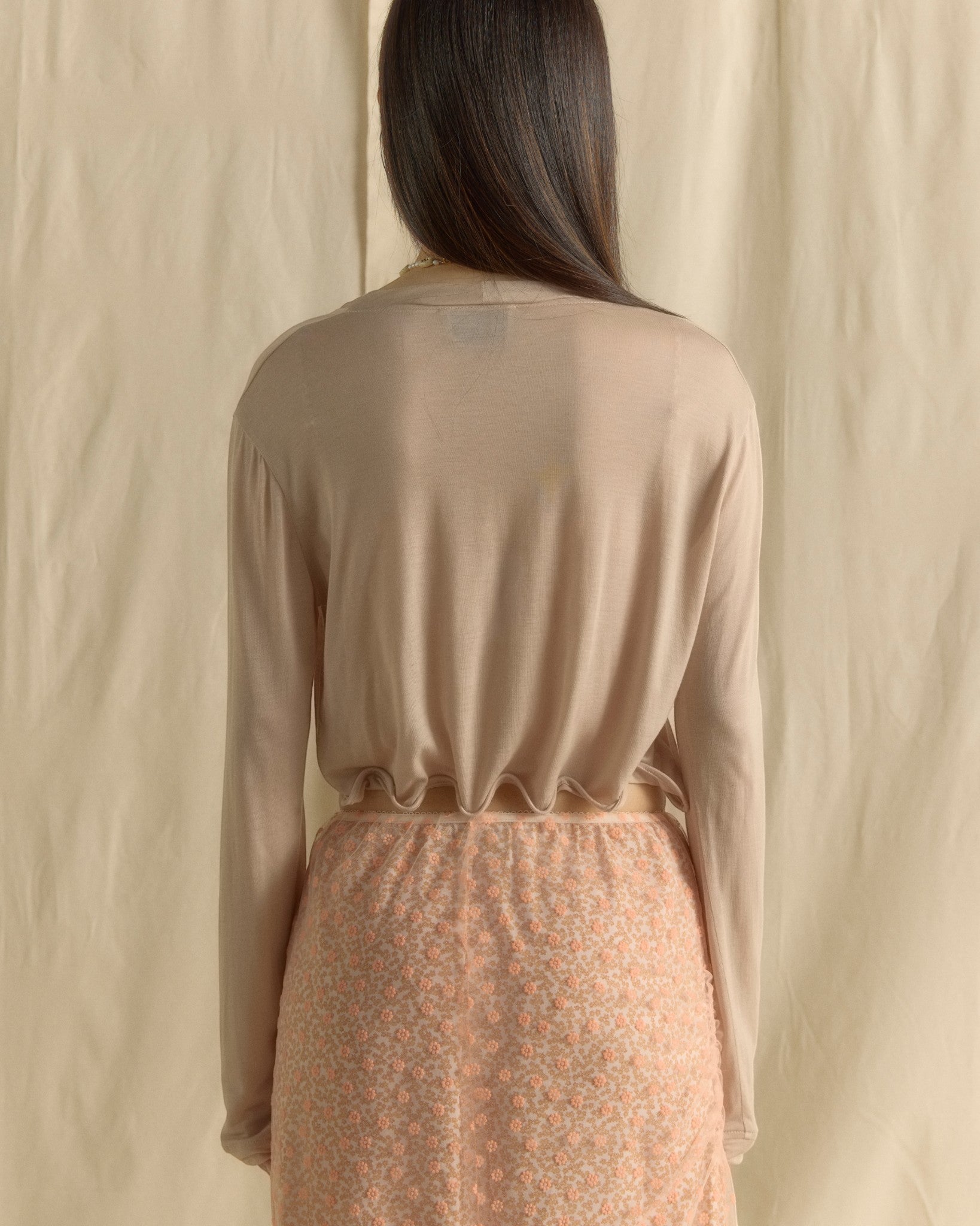 Bloomy Sheer Wired Cardigan Taupe