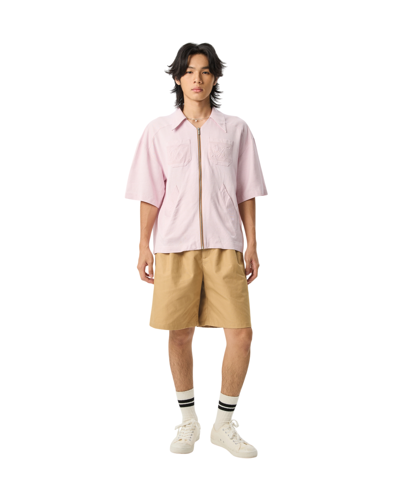 Unisex Linen Zip Shirts Pink