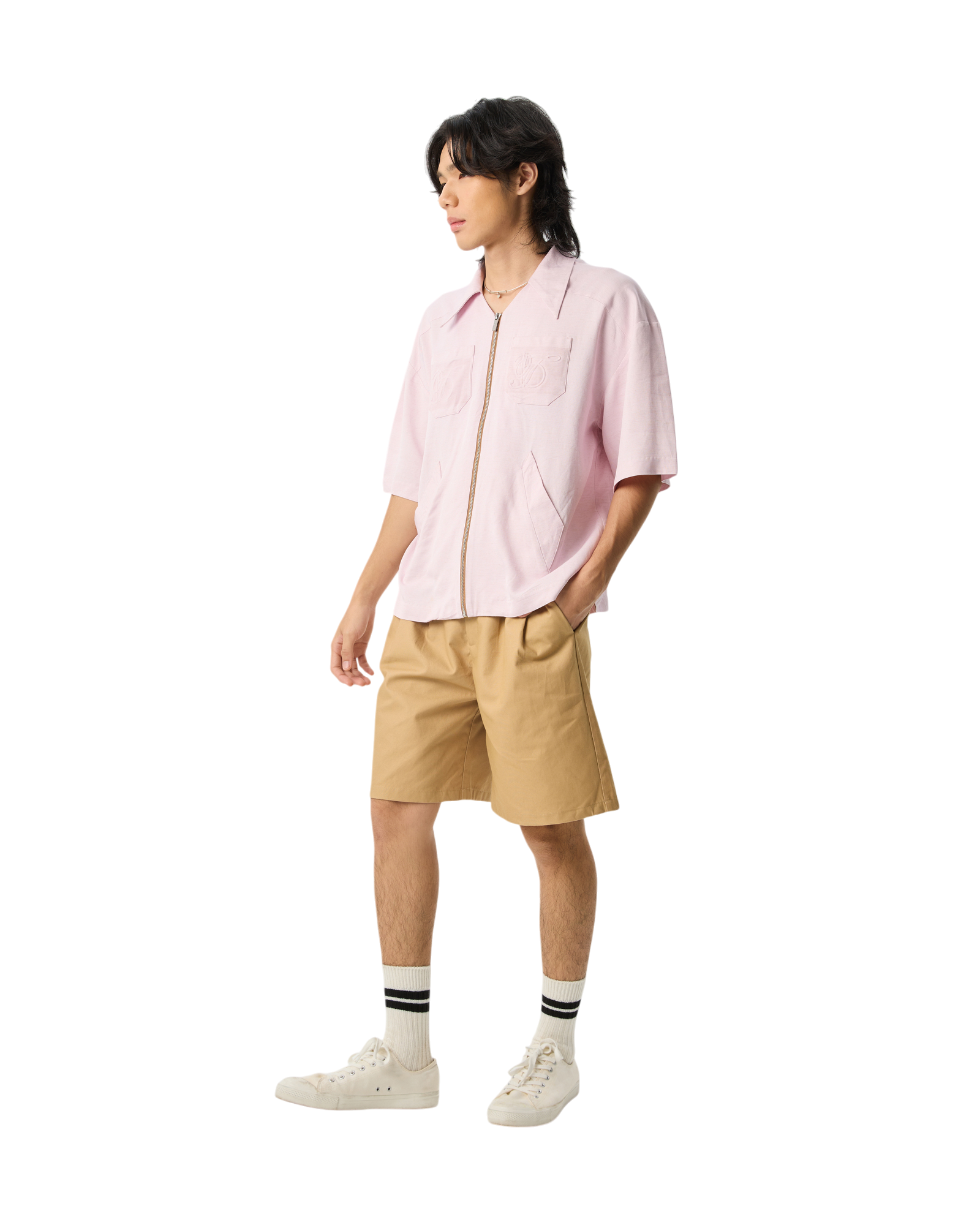 Unisex Linen Zip Shirts Pink