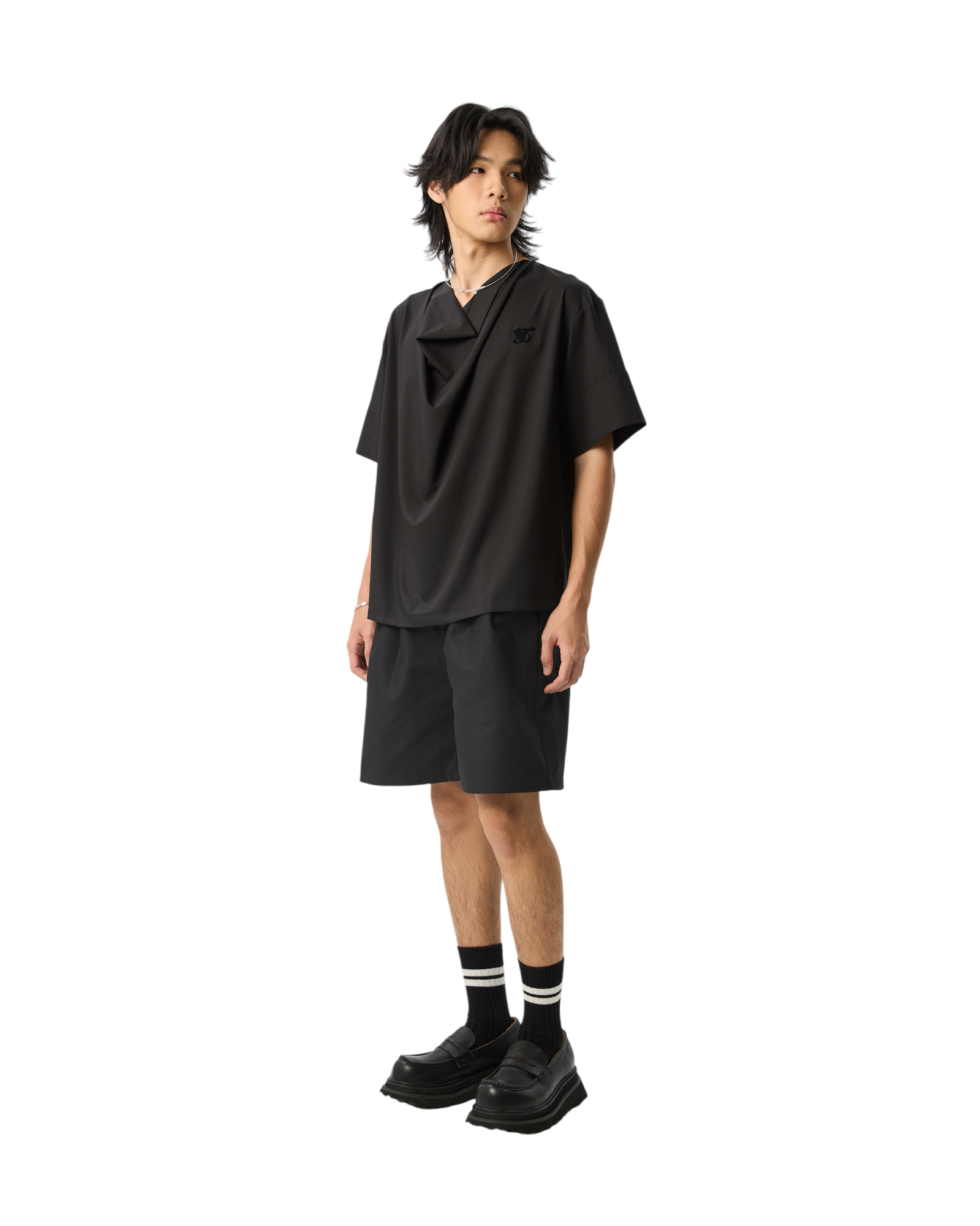 Men Draped Cowl Neck Shirts Black