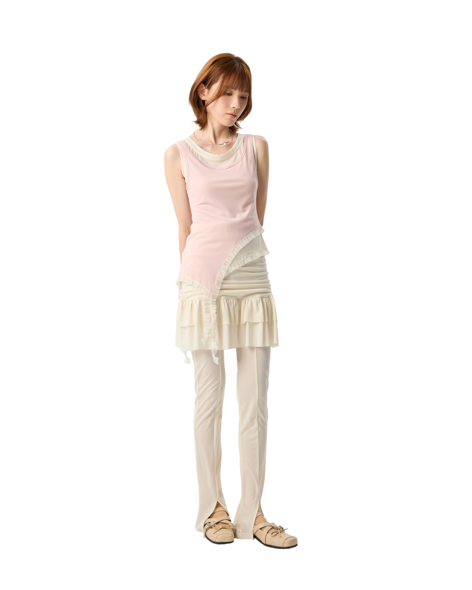 Dual Sheer Singlet Pink/Cream