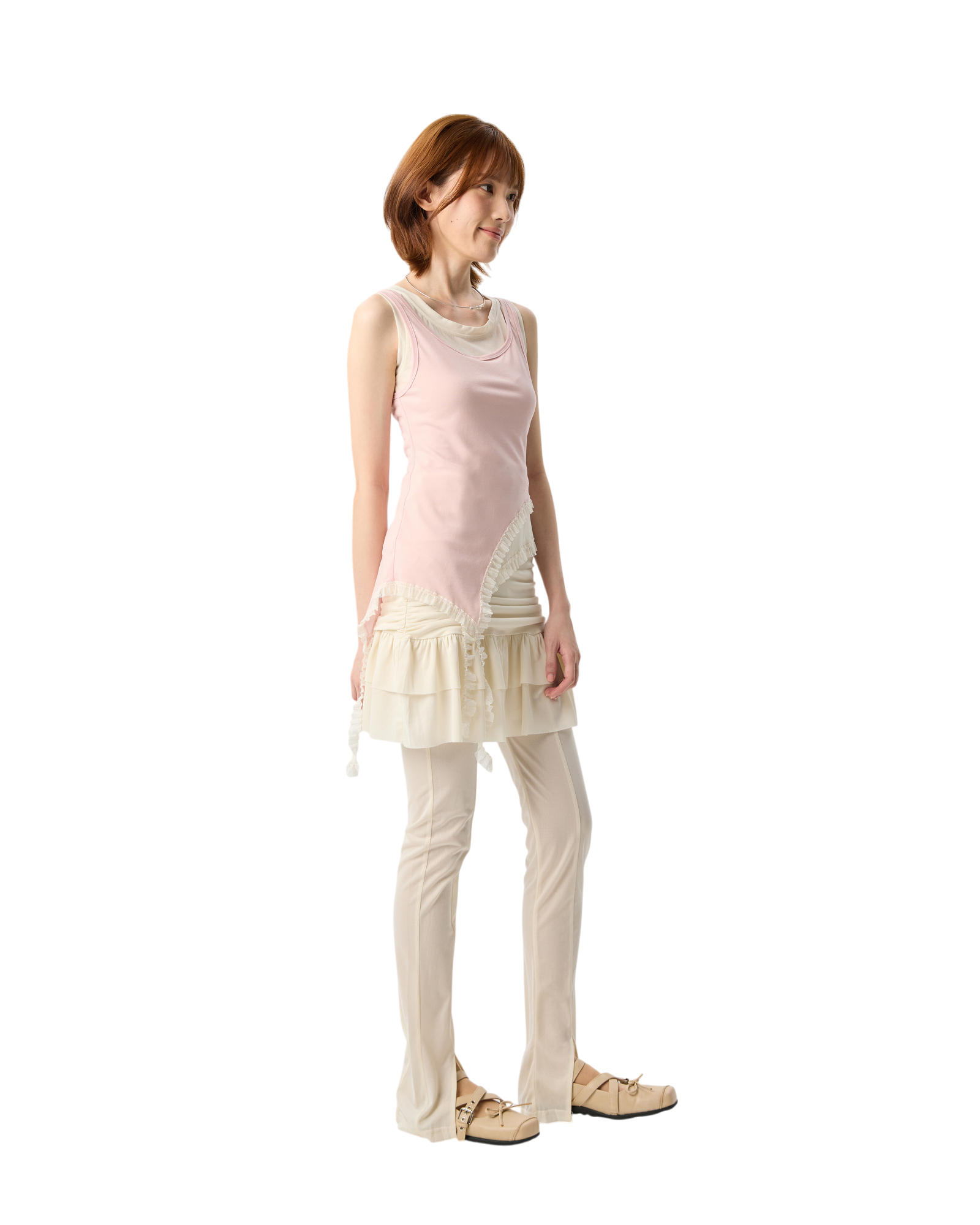Dual Sheer Singlet Pink/Cream