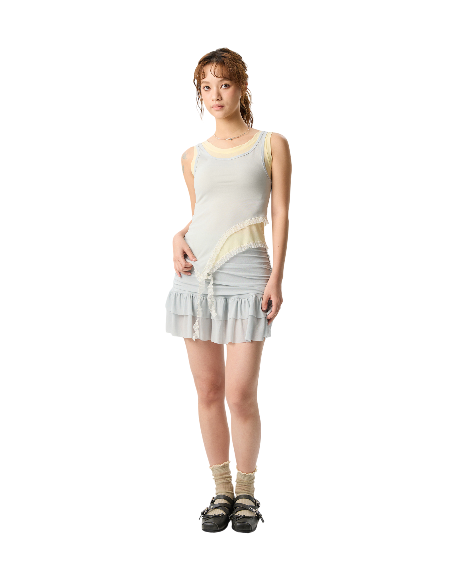 Dual Sheer Singlet Turquoise/Yellow
