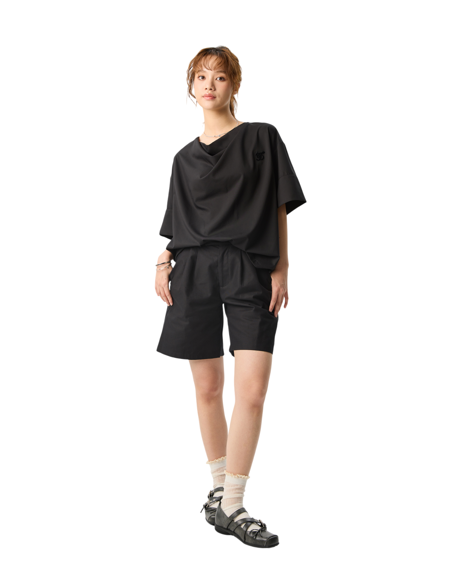 Women Draped Cowl Neck Shirts Black