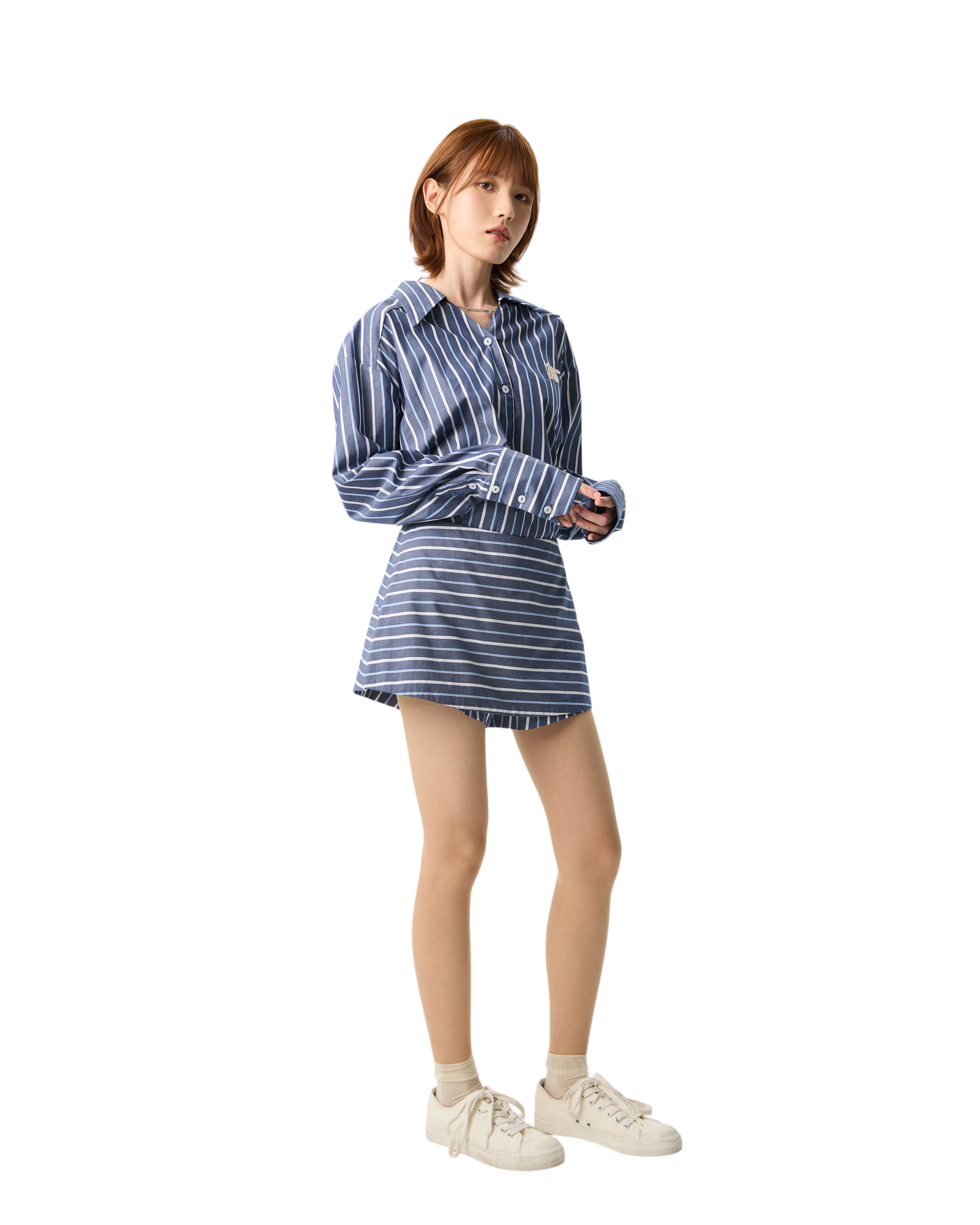Women Stripe Shirt Navy Blue