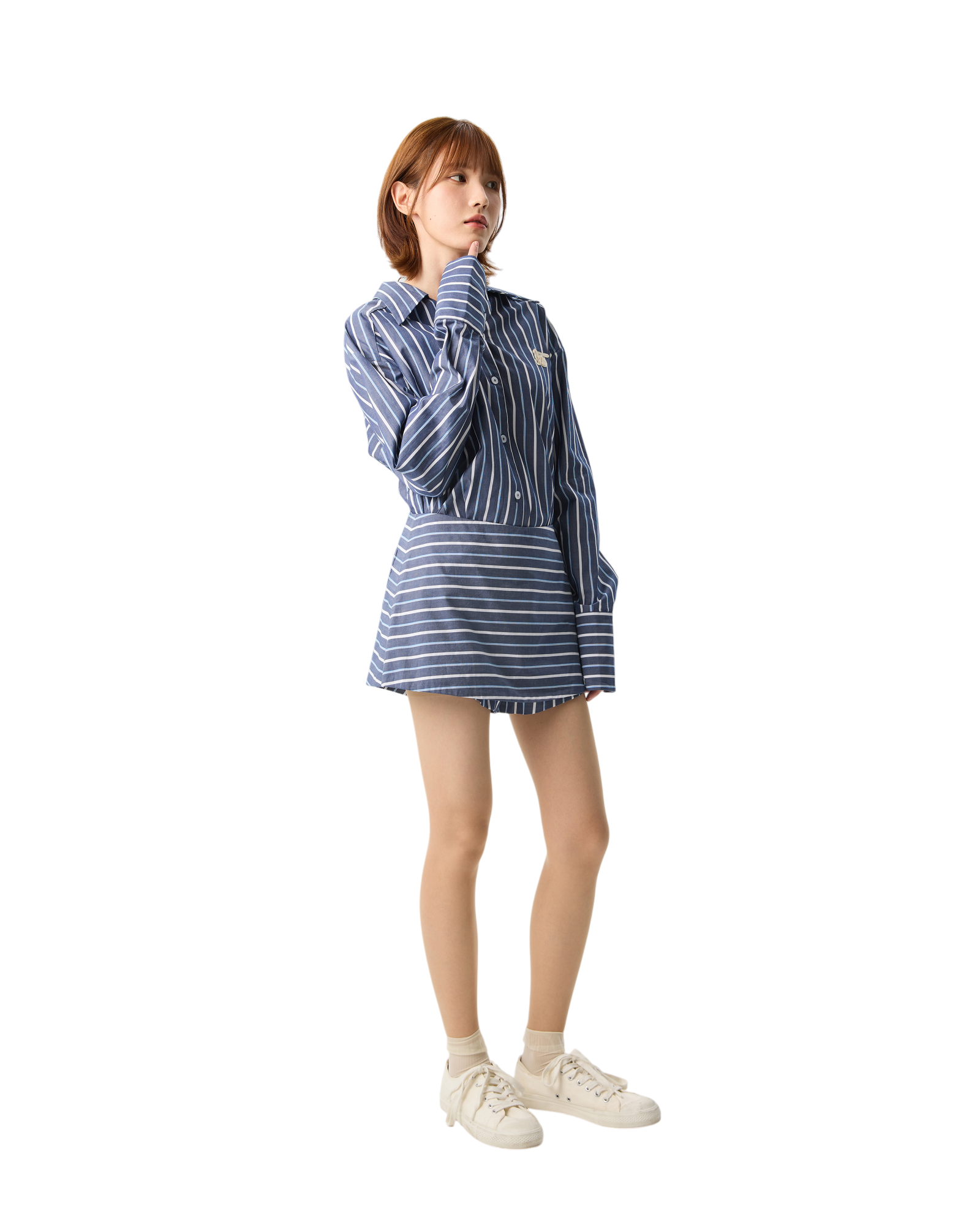 Women Stripe Shirt Navy Blue