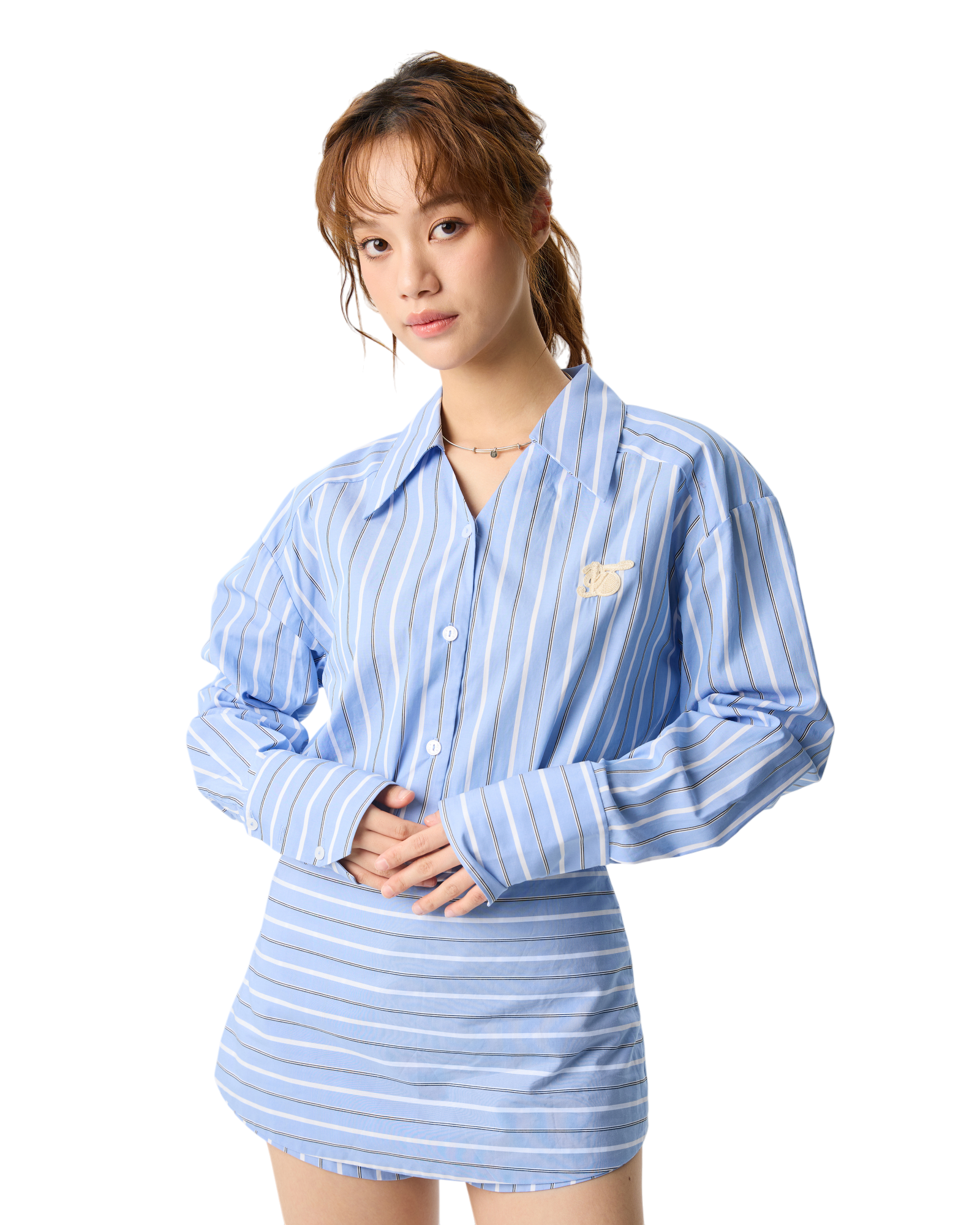 Women Stripe Shirt Light Blue