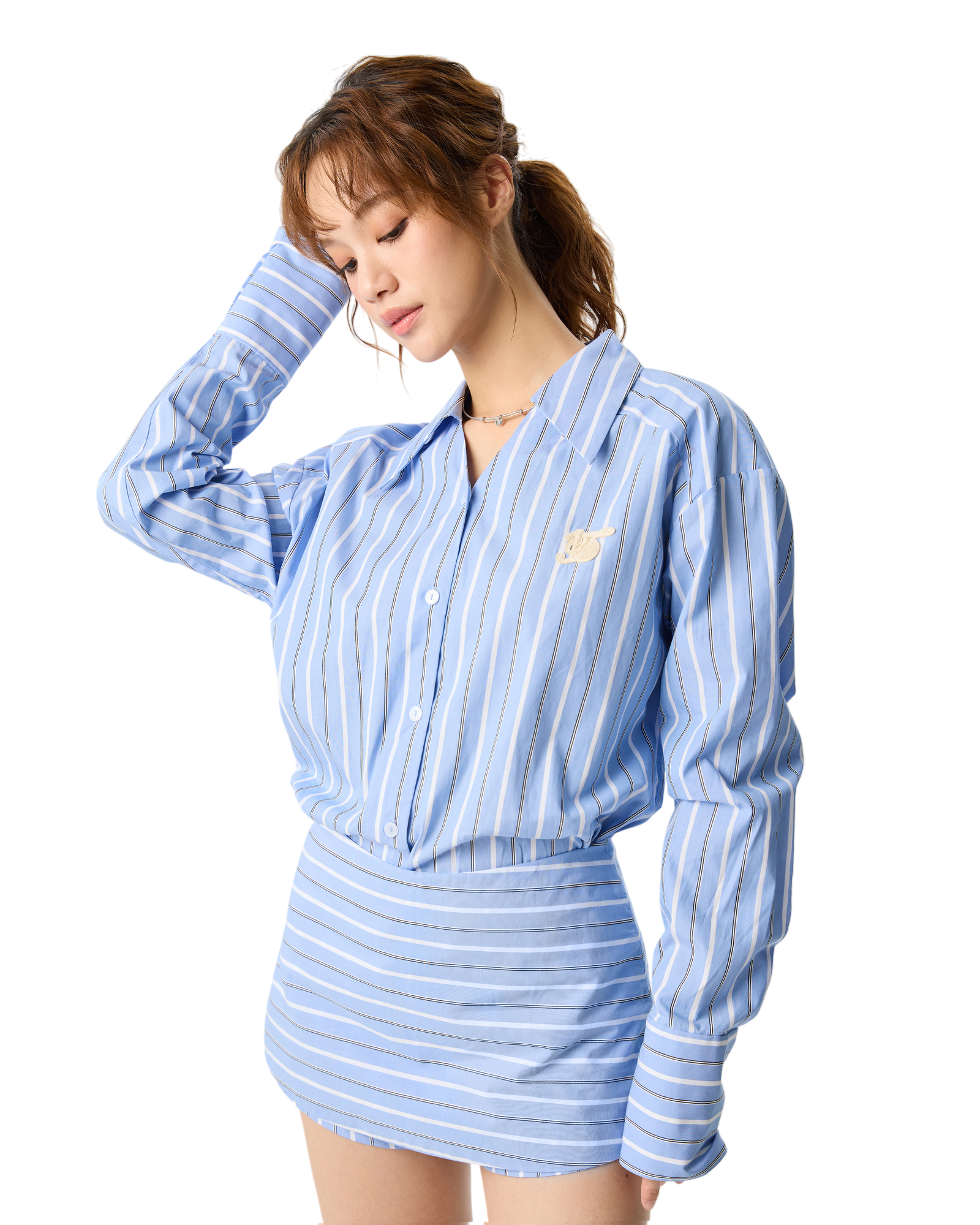 Women Stripe Shirt Light Blue