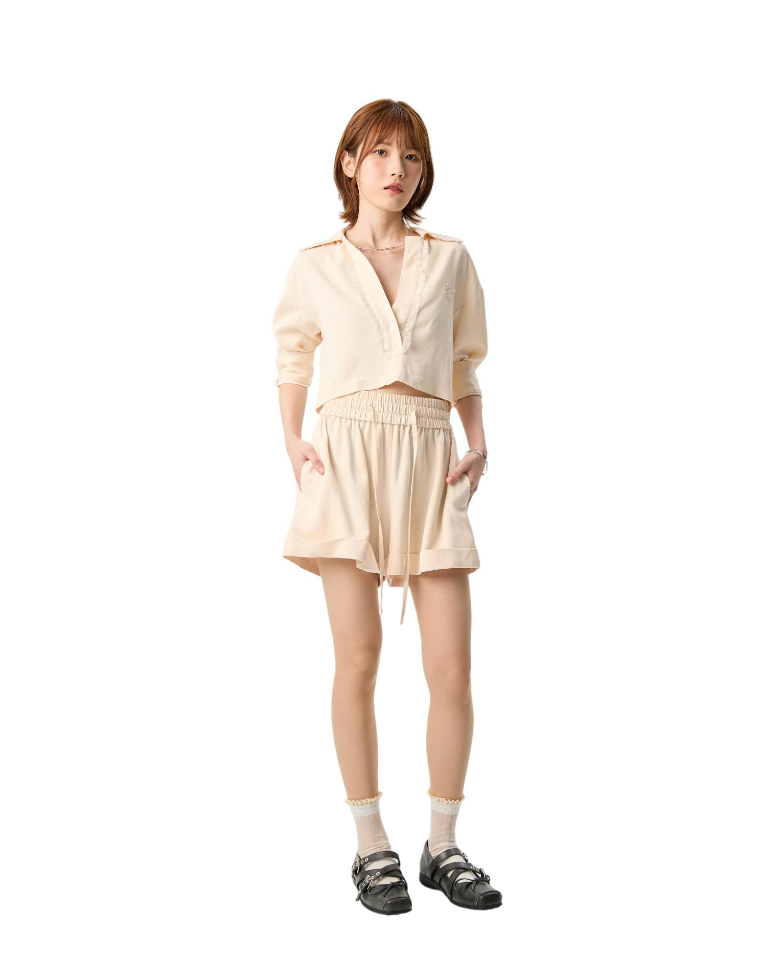 Women Linen Crop Top Cream