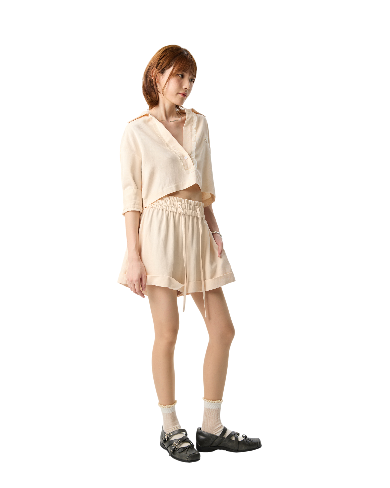 Women Linen Crop Top Cream