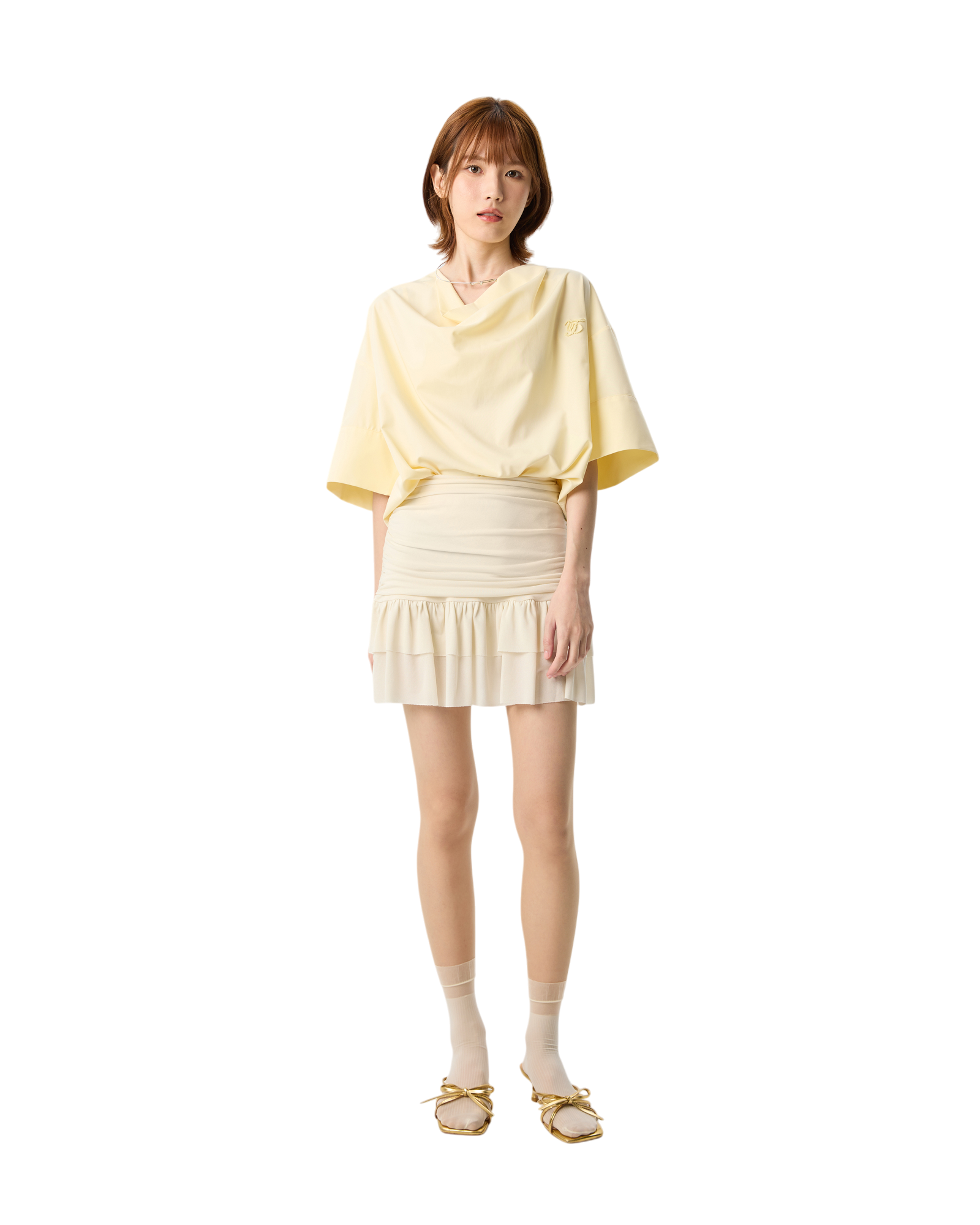 Women Draped Cowl Neck Shirts Yellow