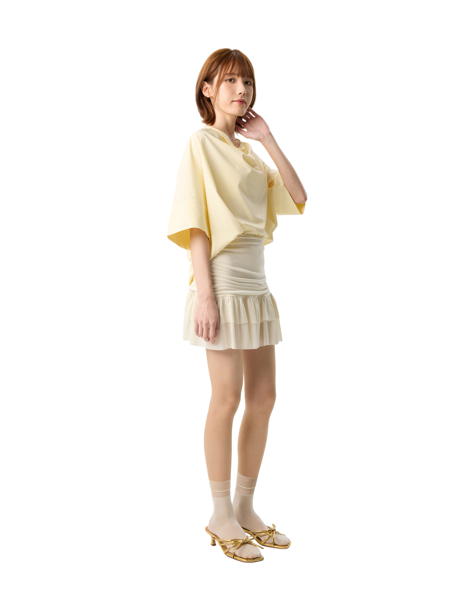 Women Draped Cowl Neck Shirts Yellow